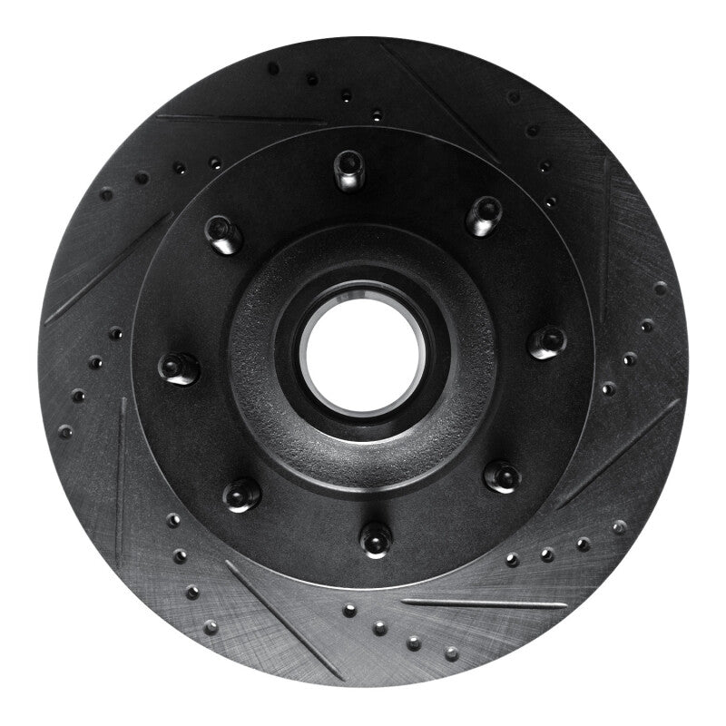 R1 99-02 Ford F-350 Super Duty 2WD Front Right Drilled & Slotted Black Brake Rotor