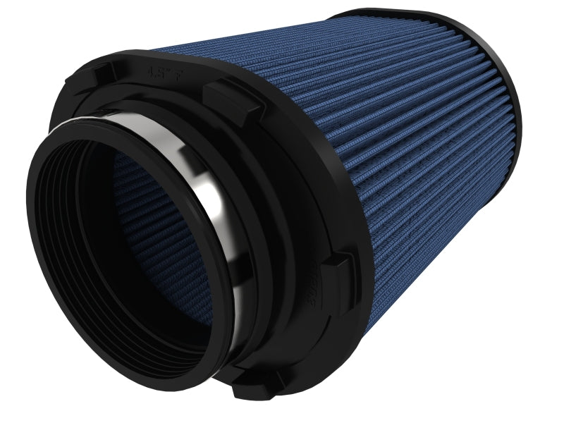 afe Magnum FORCE replacement air filter with a blue filter element and black housing, designed for enhanced airflow and performance.