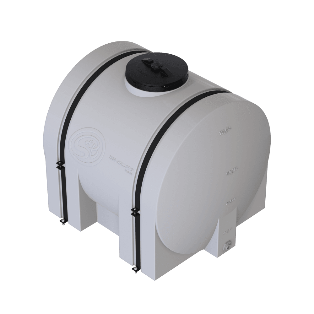 225-gallon detail tank with straps, featuring a sturdy design and secure lid for safe liquid storage and transport.