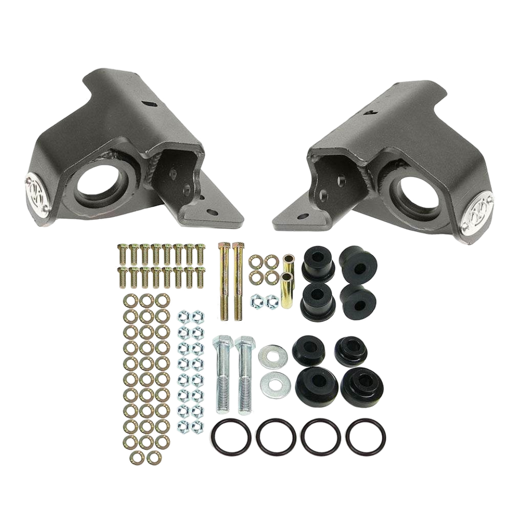 Beside Frame Traction Bar Mounts with hardware for enhanced off-road vehicle stability and performance.