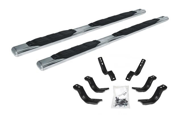 5 Inch 1000 Series Side Steps with Mounting Brackets Kit Polished Stainless Steel 2000-2006 Silverado/Sierra 1500/2500 HD/3500 HD Go Rhino