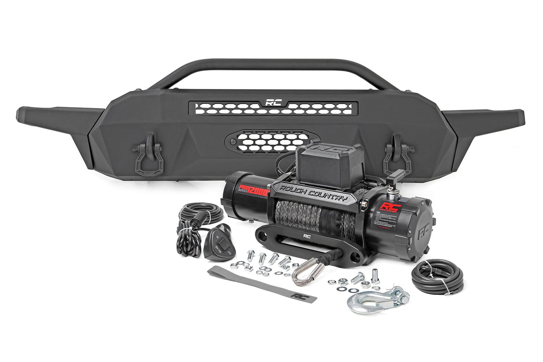 Front Bumper High Clearance 12000-Lb Pro Series Winch Synthetic Rope Toyota Tacoma 4WD (16-23) Rough Country