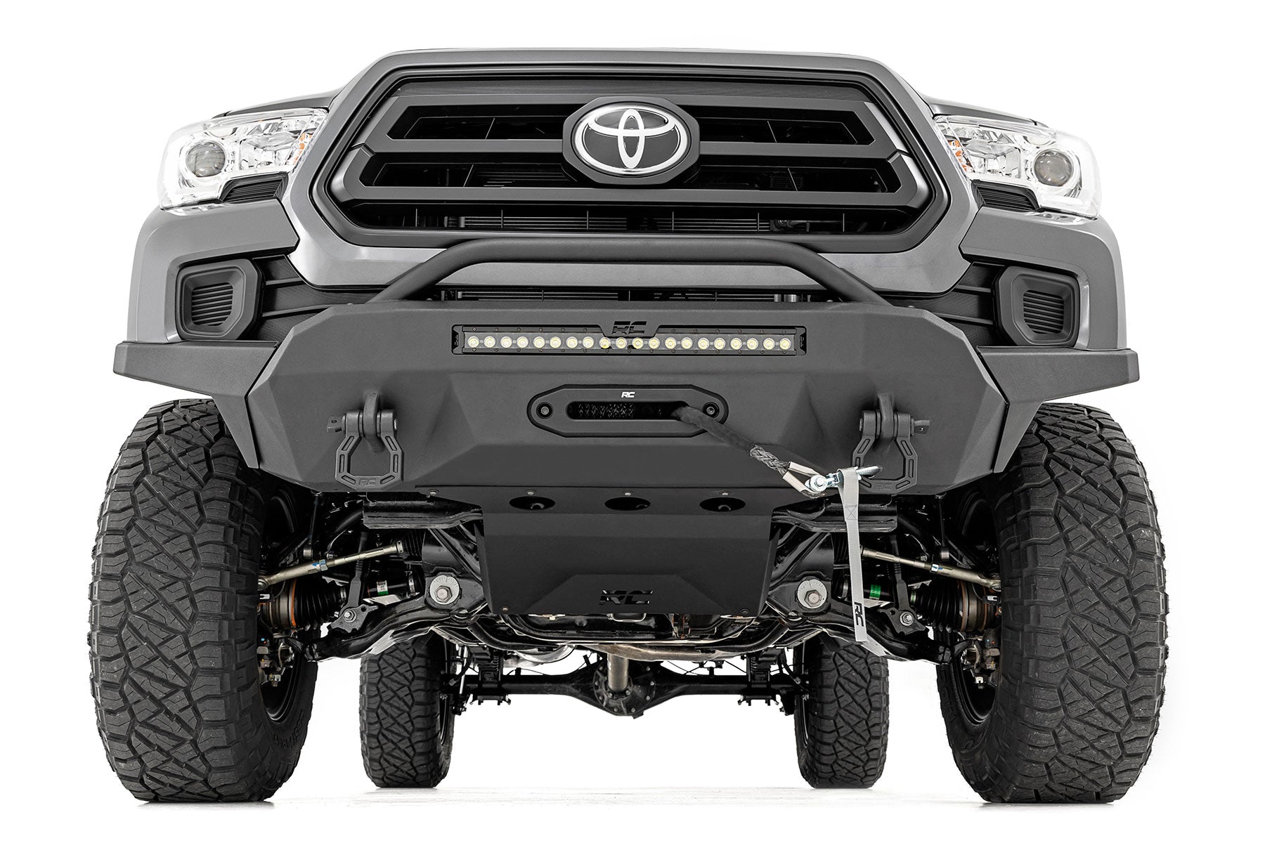 Front Bumper Hybrid 20 Inch Black LED 12000-Lb Winch Syn Toyota Tacoma (16-23) Rough Country