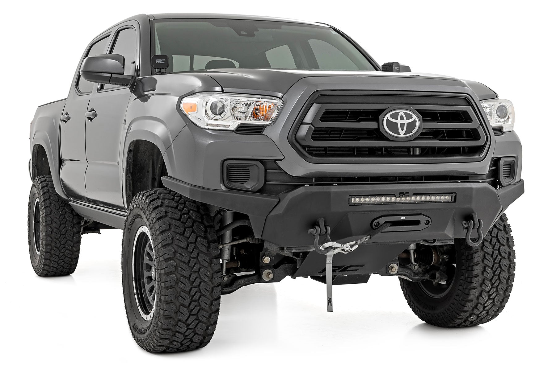 Front Bumper Hybrid 20 Inch Black LED 12000-Lb Winch Syn Toyota Tacoma (16-23) Rough Country