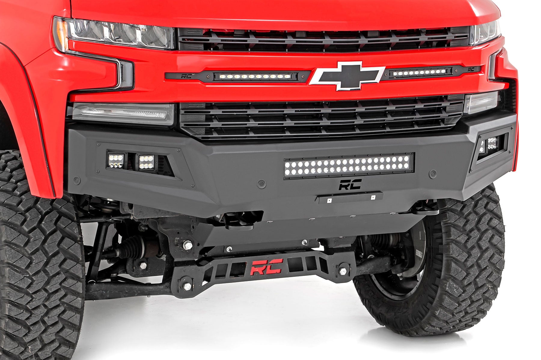 High Clearance Front Bumper LED Lights & Skid Plate Chevy Silverado 1500 (19-22) Rough Country