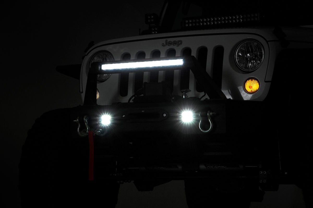 Jeep Front Stubby LED Winch Bumper w/Hoop Chrome Series JK, JL, Gladiator JT Rough Country