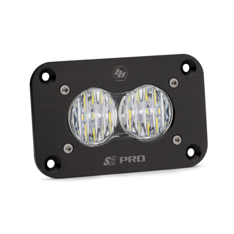 Baja Designs S2 Pro Flush Mount LED work light with a wide cornering pattern, featuring a clear lens and durable housing.