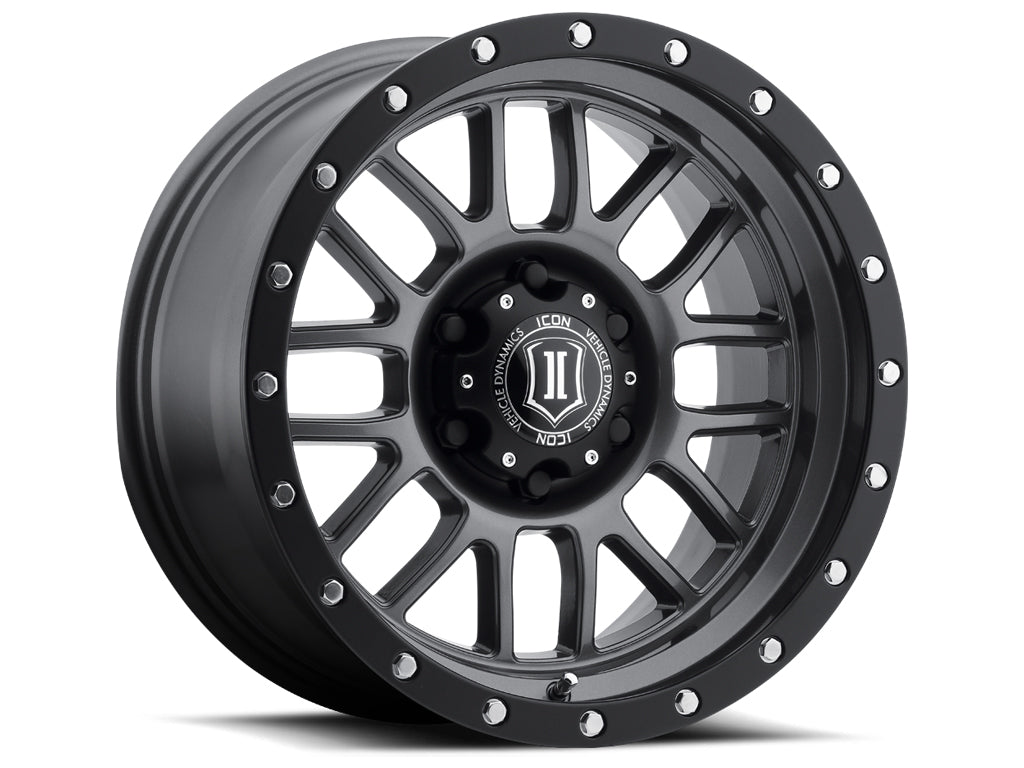 Alpha 17 X 8.5 / 6 X 135 / 6MM / 5 Inch Back Space Gun Metal W/ Black Ring, ICON Alloys