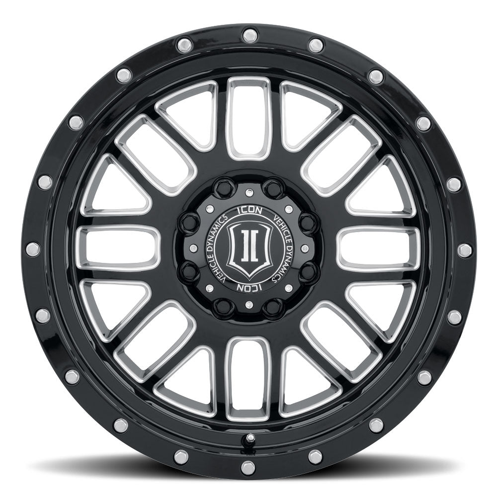 Alpha 20 X 9 / 8 X 170 0MM Offset 5 Inch Backspace Gloss Black W/ Milled Windows, ICON Alloys