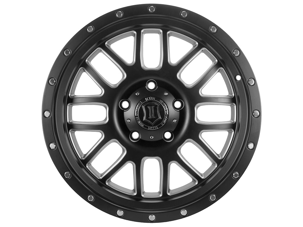 Alpha 20 X 9 / 8X180 12MM Offset 5.5 Inch Backspace Satin Black W/ Milled Windows, ICON Alloys