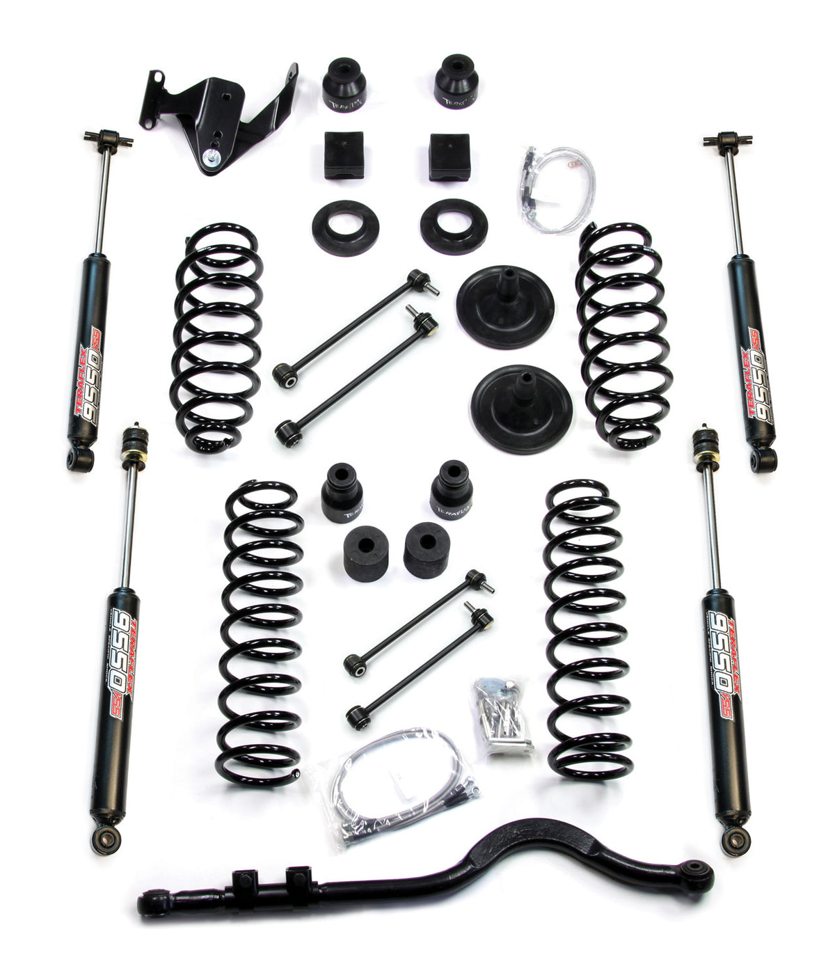 07-18 Wrangler JK 4 Door 4 Inch Coil Spring Base Lift Kit w/ Front Track Bar & 9550 VSS Twin-Tube TeraFlex