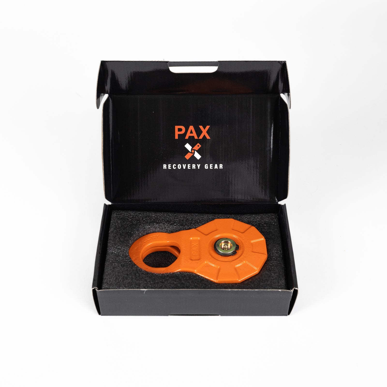 12 Ton Forged Snatch Block in a black box with foam padding, designed for offroad recovery gear and heavy lifting.