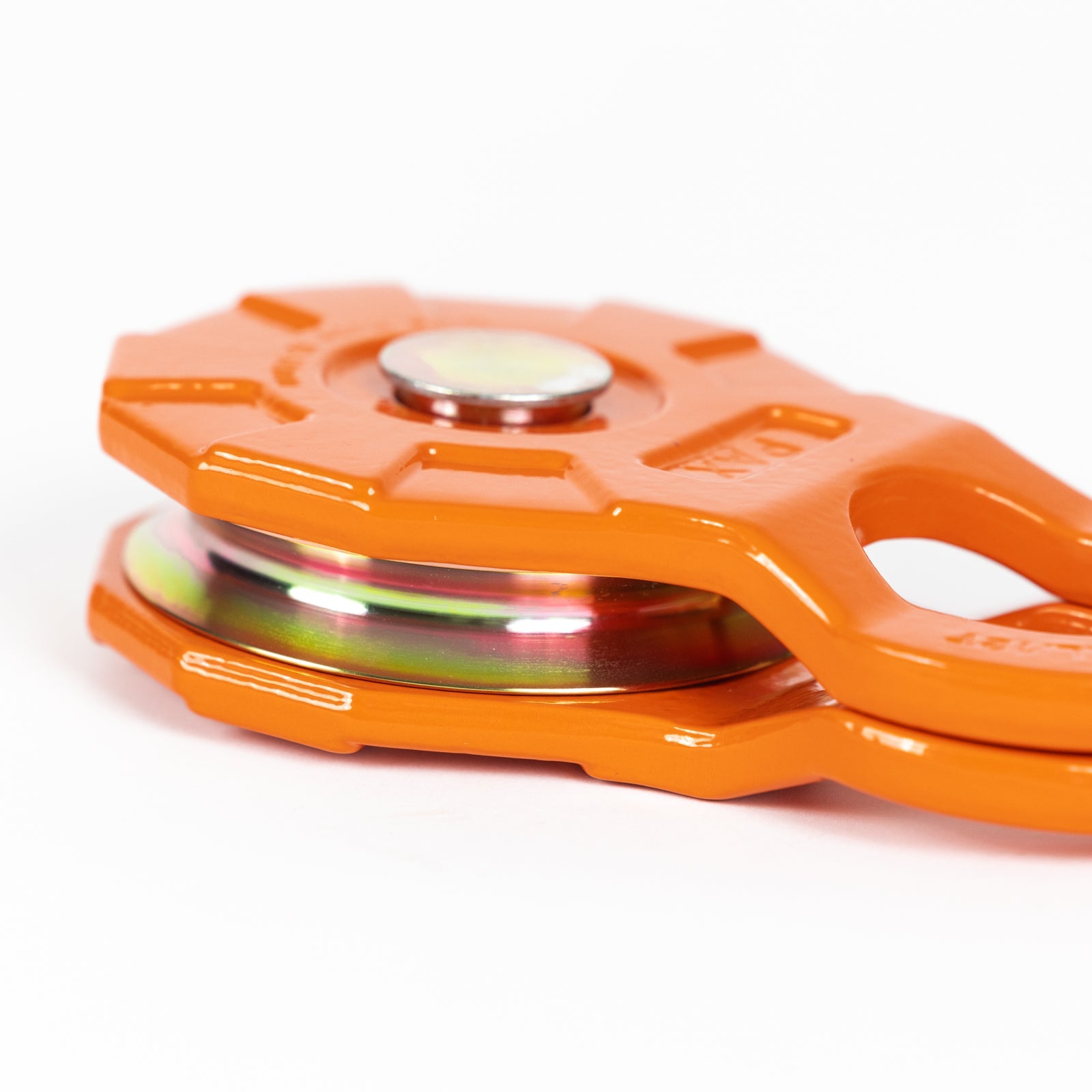 12 Ton Forged Snatch Block in bright orange, designed for heavy-duty towing and rigging applications.