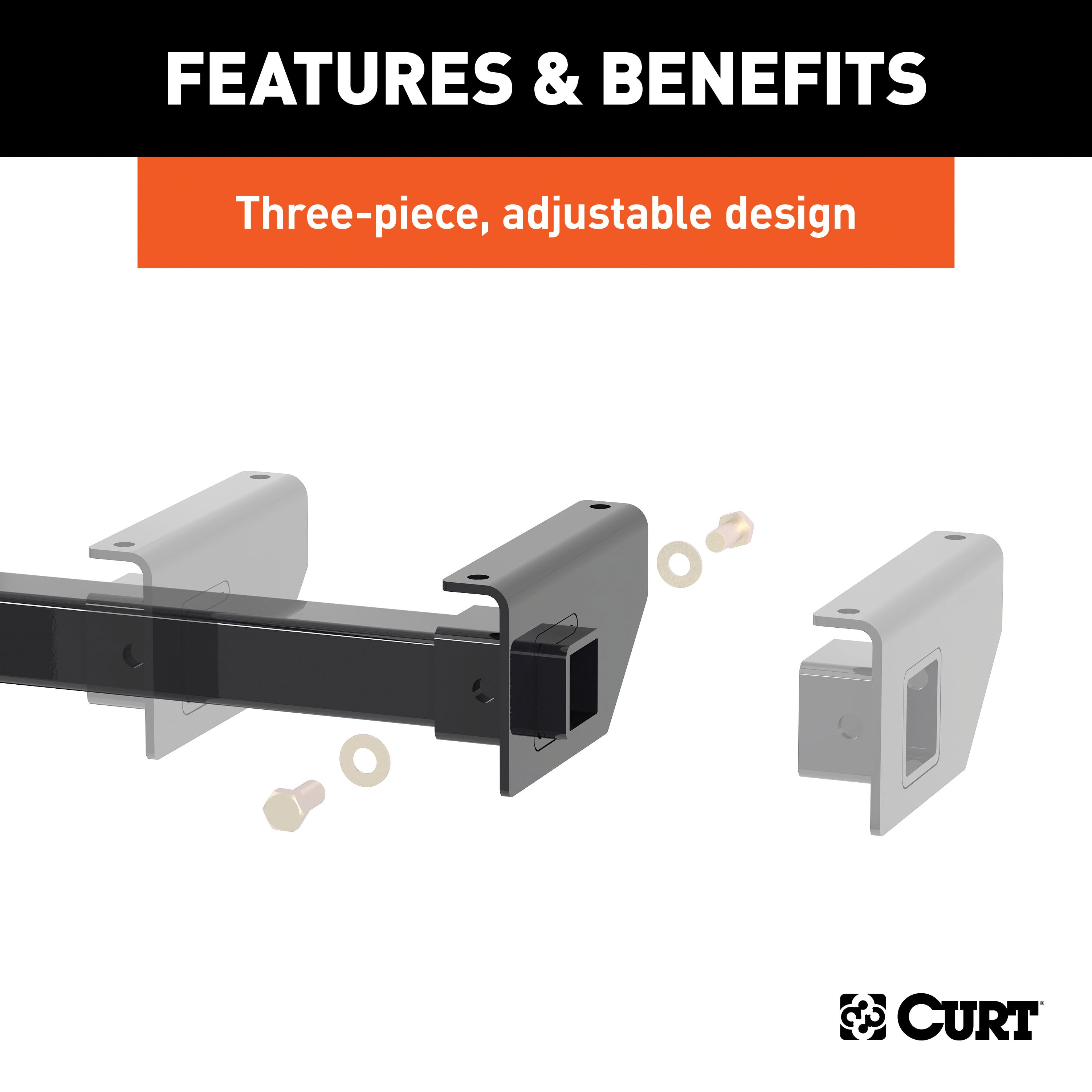 CURT Camper Adjustable Trailer Hitch RV Towing with 2-Inch Drop, 2 in. Receiver, 5,000 lbs., Fits Frames up to 51 Inches Wide Model 13701