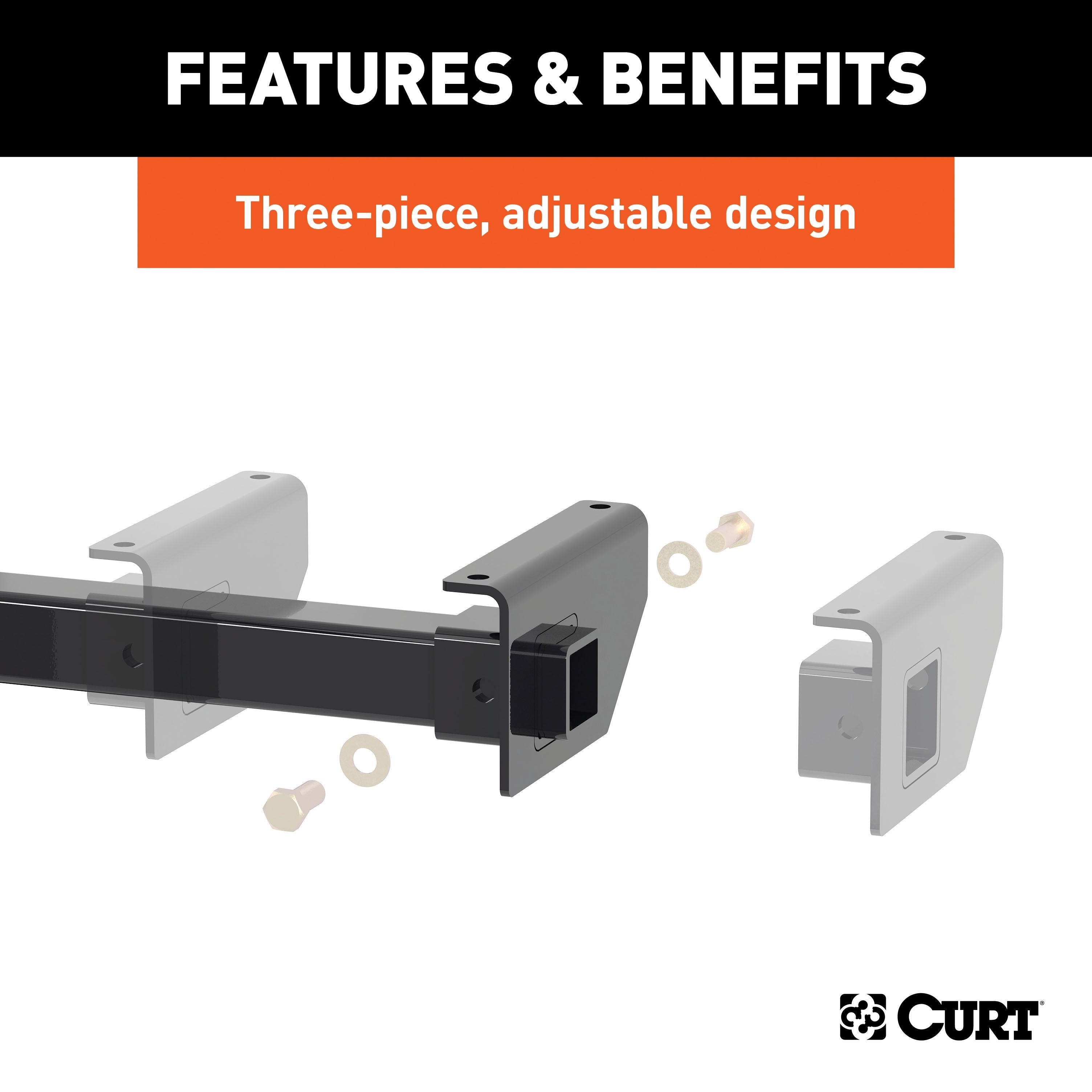 CURT Camper Adjustable Trailer Hitch RV Towing, 2-Inch Receiver, 5,000 lbs., Fits Frames up to 51 Inches Wide Model 13702