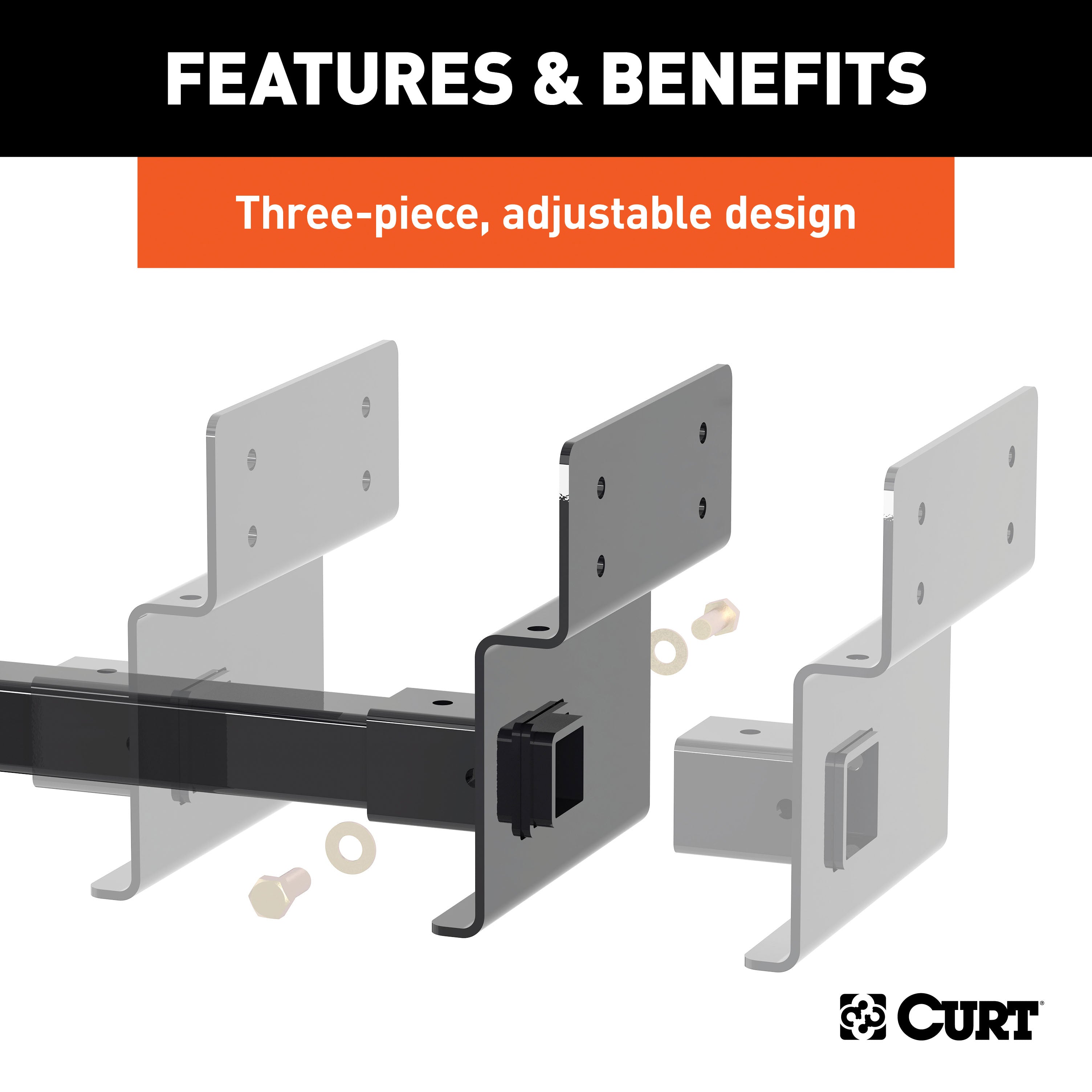 CURT Camper Adjustable Trailer Hitch RV Towing, 2-Inch Receiver, 3,500 lbs., Fits Frames up to 72 Inches Wide Model 13703