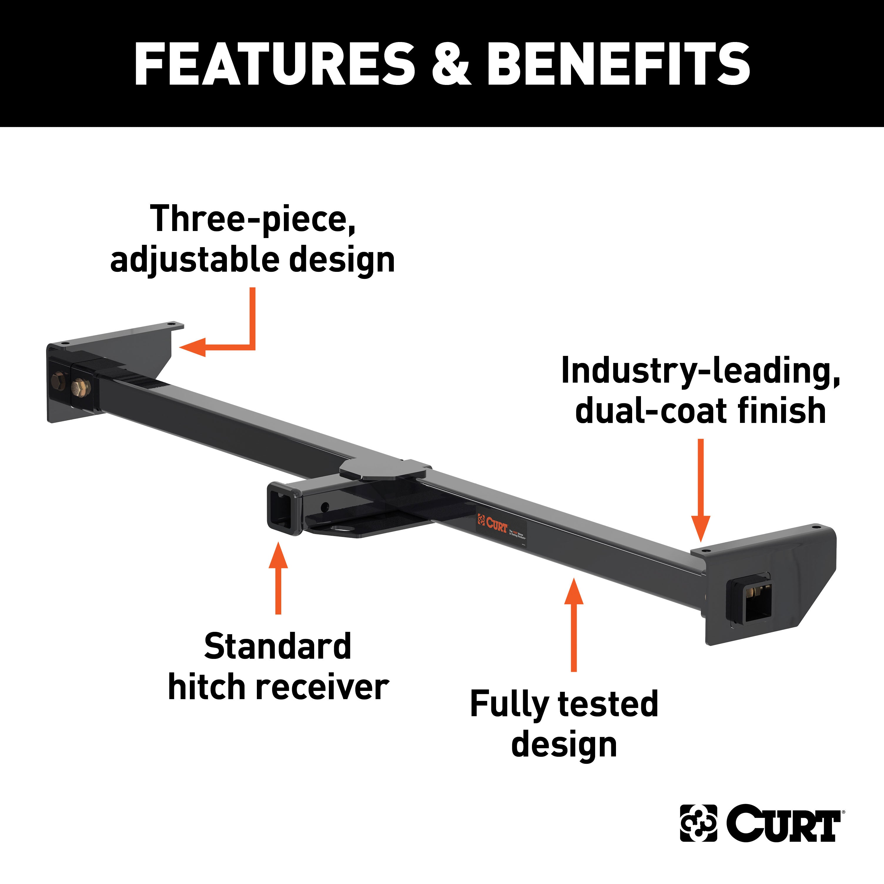CURT Camper Adjustable Trailer Hitch RV Towing, 2-Inch Receiver, 5,000 lbs., Fits Frames up to 66 Inches Wide Model 13704