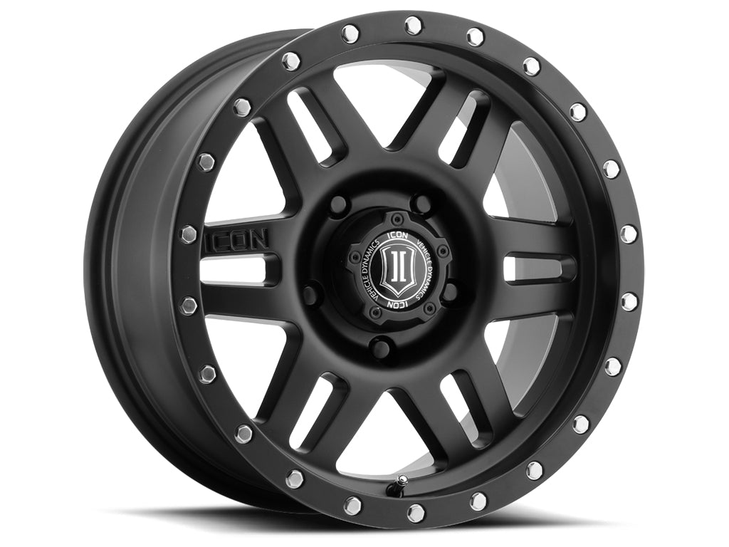 Six Speed 17 X 8.5 / 5 X 150 / 25MM / 5.75 Inch Back Space Satin Black, ICON Alloys