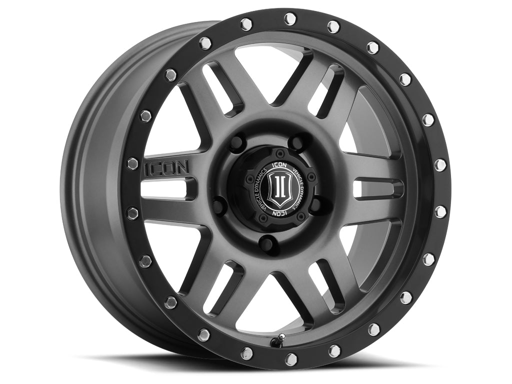 Six Speed 17 X 8.5 / 6 X 135 / 6MM / 5 Inch Back Space Gun Metal, ICON Alloys