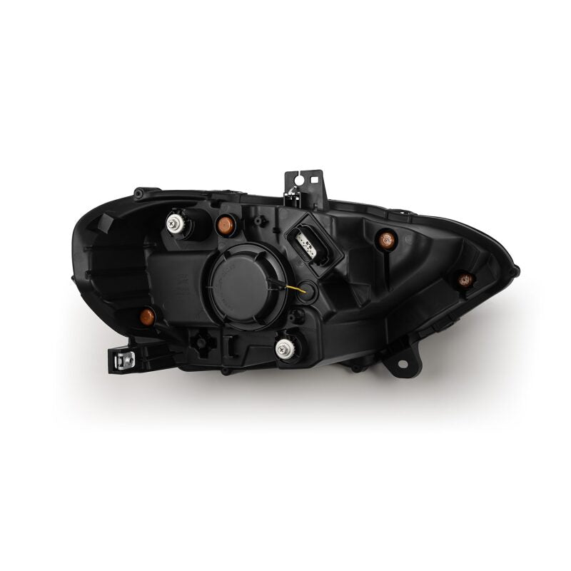 AlphaRex NOVA-Series LED projector headlights for 2018-2022 Ford Mustang in black, showcasing the back view and mounting features.