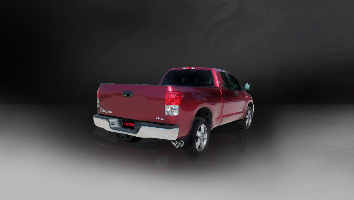 3.0 Inch Cat-Back Sport Single Side Exit Exhaust 4.0 Inch Polished Tips 11-Present Toyota Tundra Double Cab/Crew Max 5.7L V8 145.7 Inch WB Stainless Steel Corsa Performance