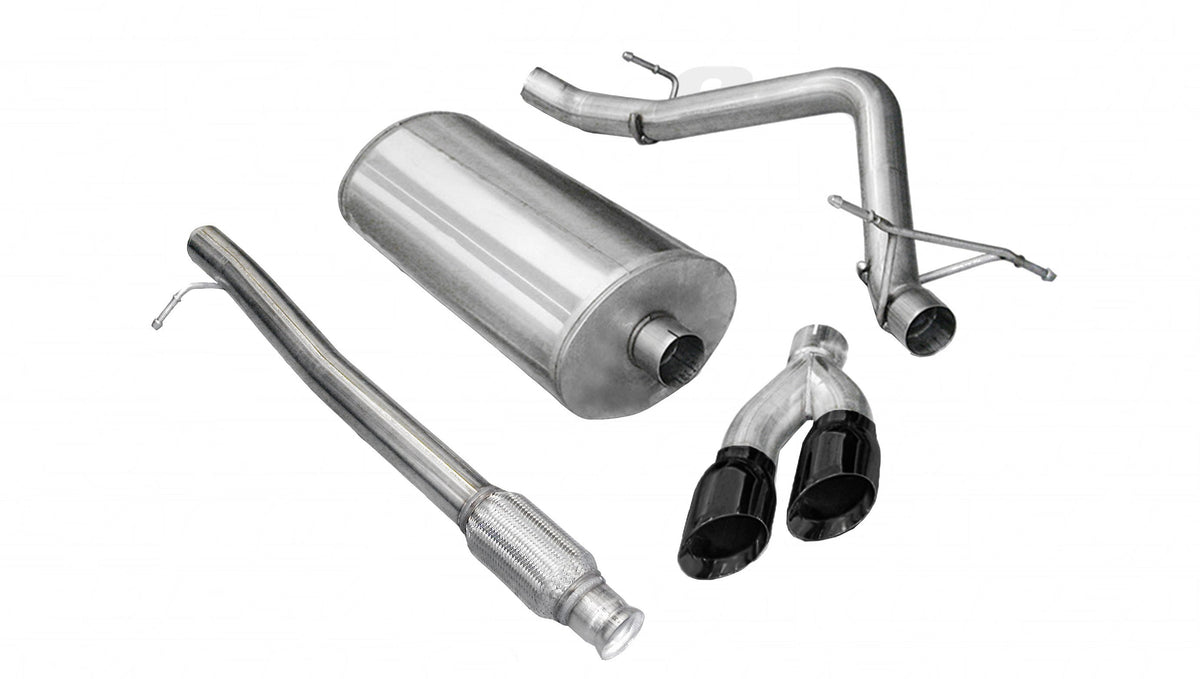 3.0 Inch Cat-Back Sport Single Side Exit Exhaust 4.0 Inch Black Tips 10-13 Silverado/Sierra 1500 Crew Cab/Short Bed/Extended Cab/Standard Bed 4.8L/5.3L/6.0L V8 143.5 Inch WB Stainless Steel Corsa Performance