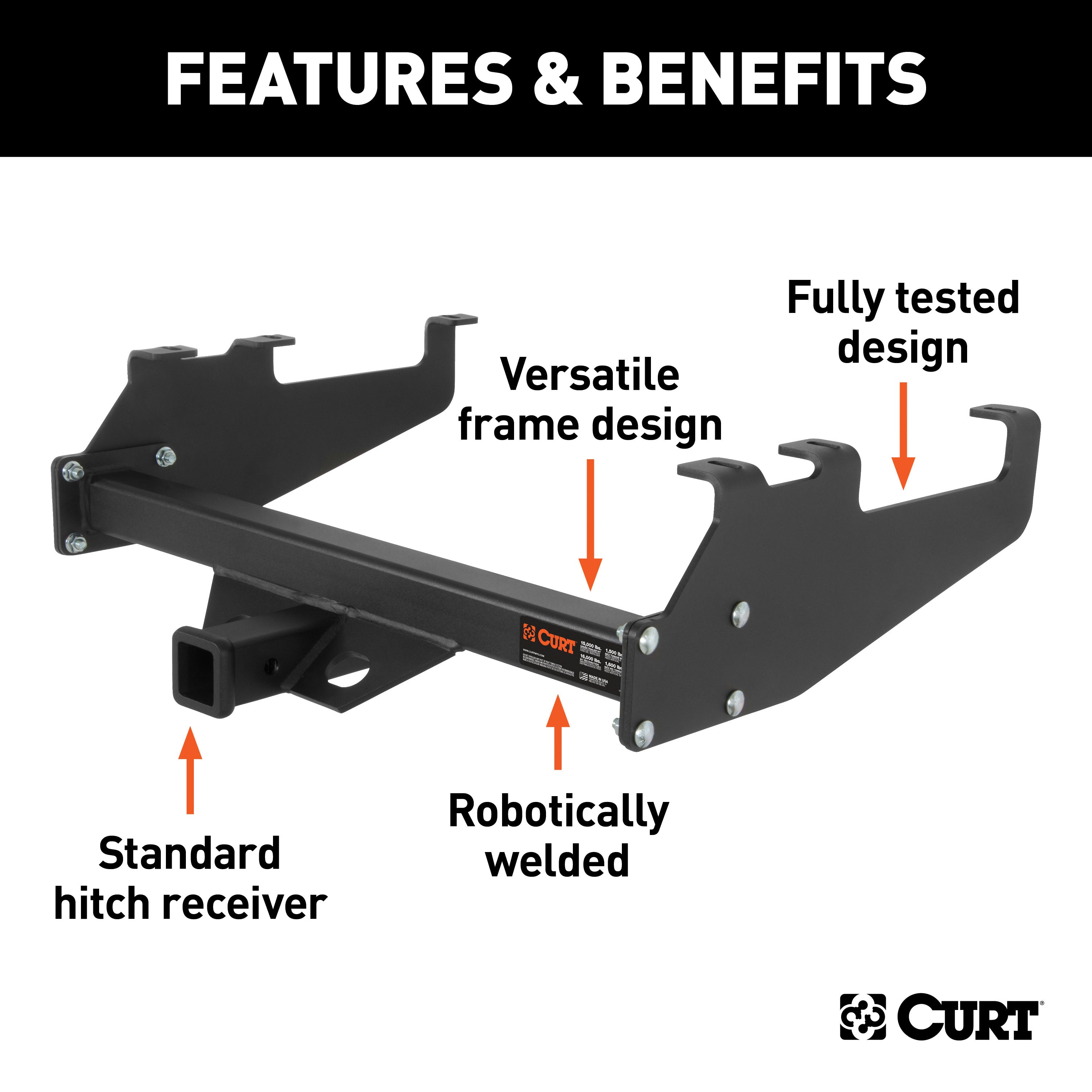 CURT Multi-Fit Class 5 Adjustable Trailer Hitch, 7-1/2-Inch Drop, 2-Inch Receiver, 15,000 lbs. Select Chevrolet, Dodge, Ford, GMC Trucks Model 15511