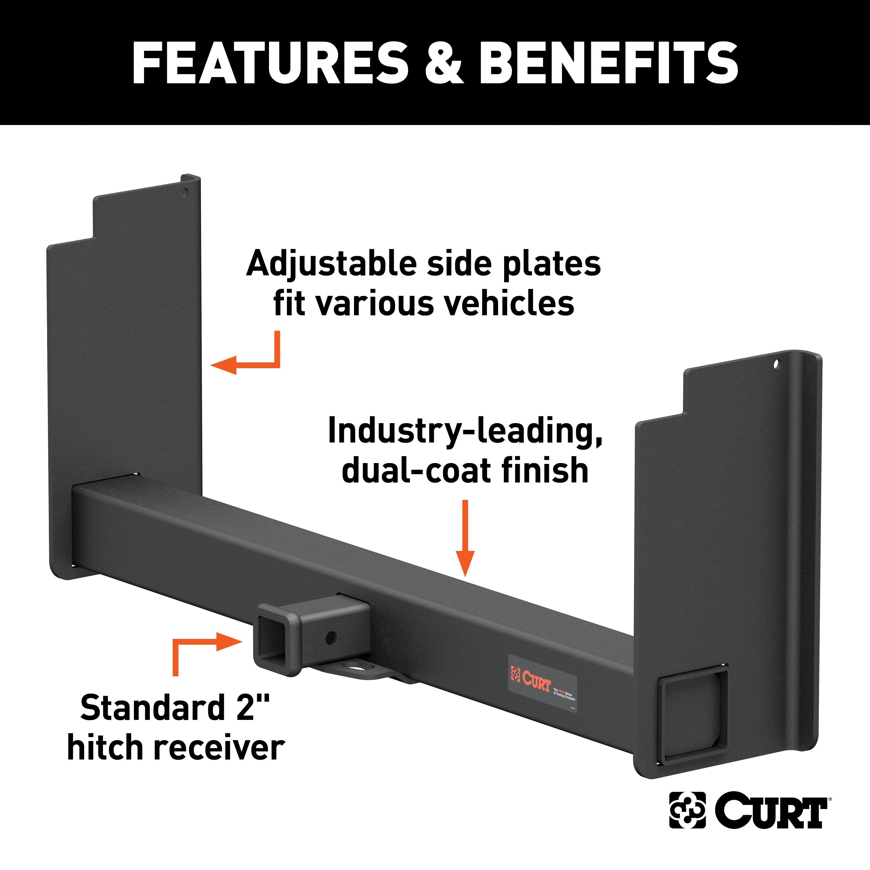 CURT Class 5 Weld-On Trailer Hitch, 2-Inch Receiver, 15,000 lbs. 11-1/2 in. 11-1/2 in. Drop, Fits 18 to 43-Inch Wide Frame Model 15902