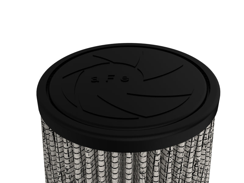 aFe Magnum FLOW Universal Air Filter featuring a cylindrical design with a black top and pleated filter material for enhanced airflow.