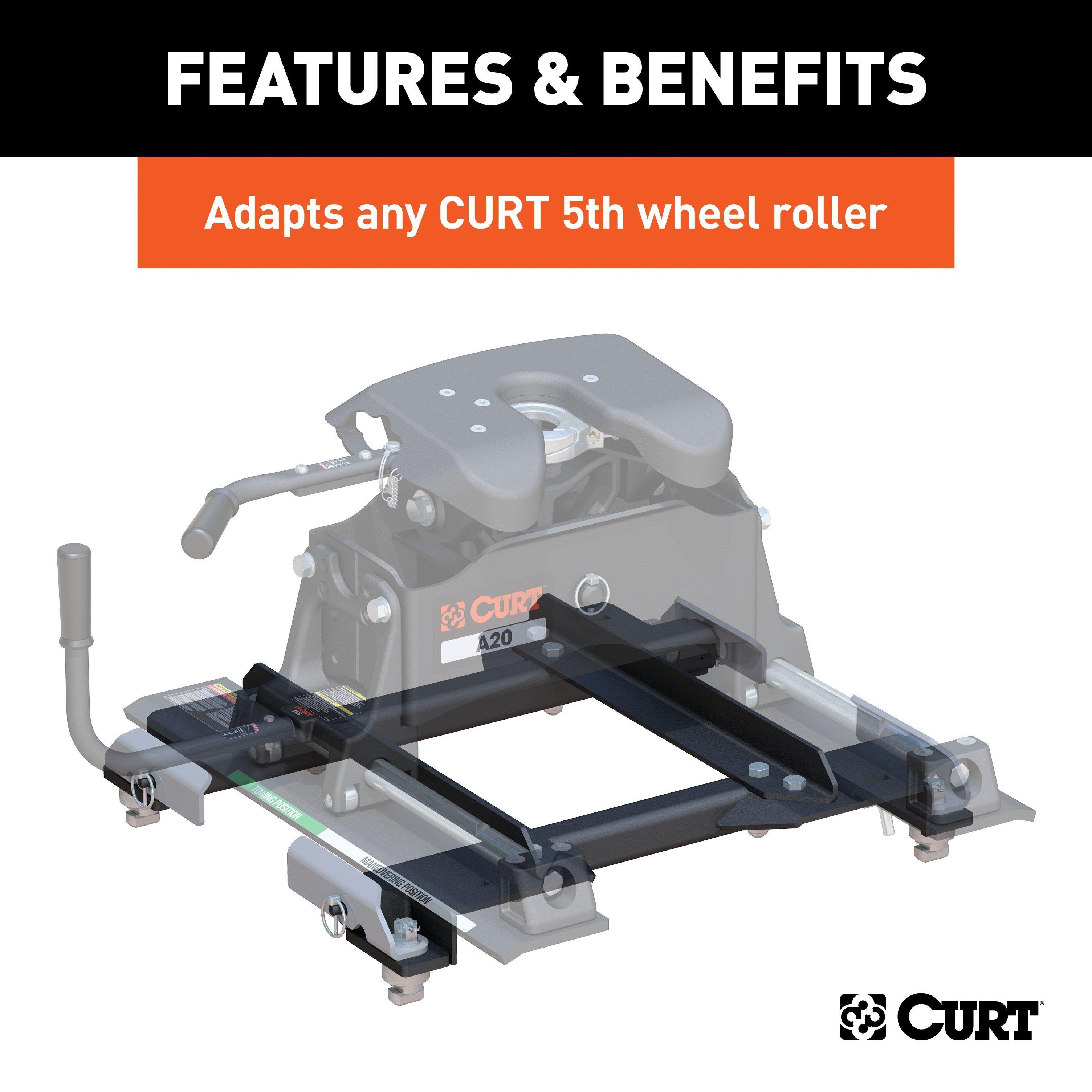 CURT Replacement Chevrolet Silverado, GMC Sierra 2500, 3500 HD Puck System 5th Wheel Roller Adapter, 20,000 lbs, Hitch Head and Roller Required Model 16023