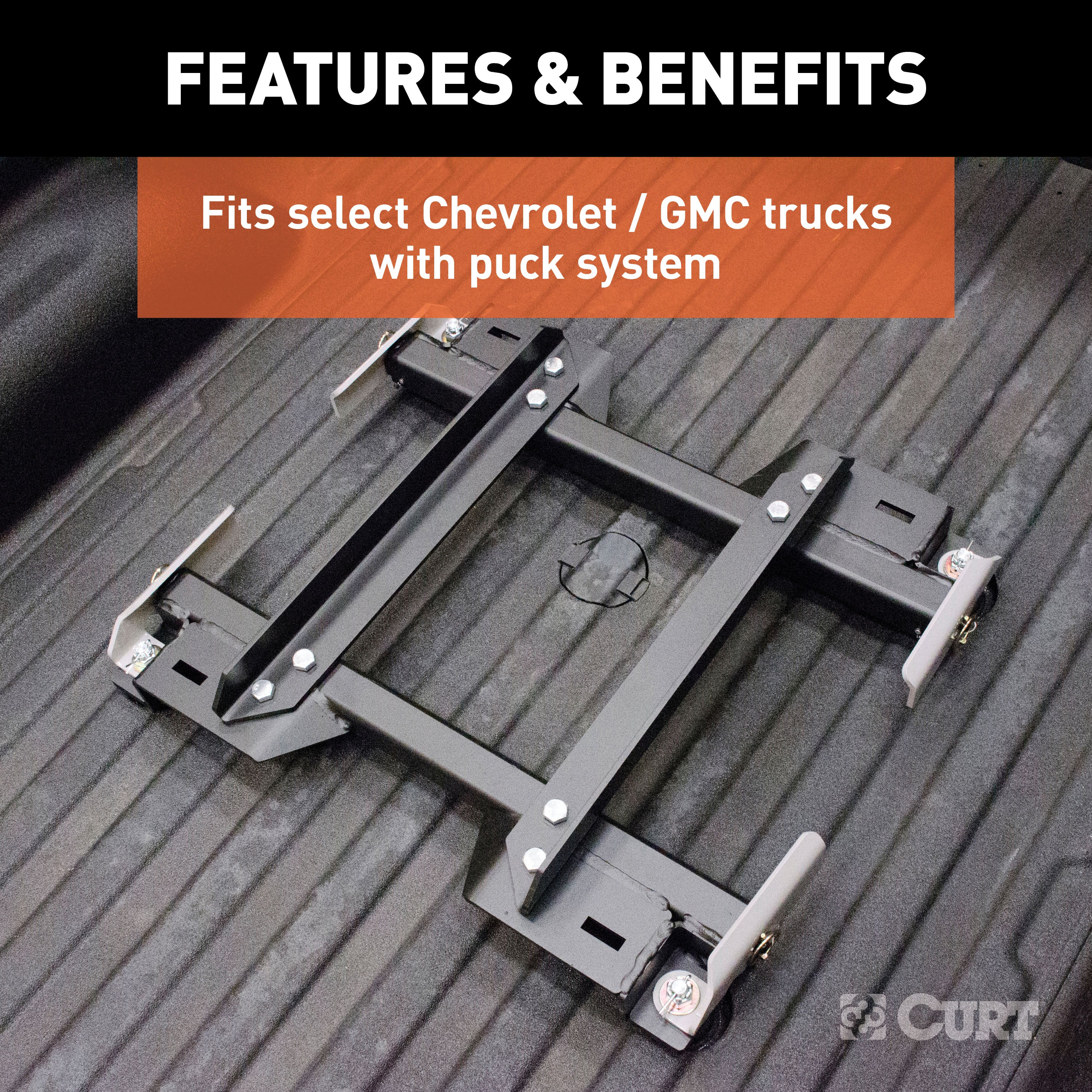 CURT Replacement Chevrolet Silverado, GMC Sierra 2500, 3500 HD Puck System 5th Wheel Roller Adapter, 20,000 lbs, Hitch Head and Roller Required Model 16023