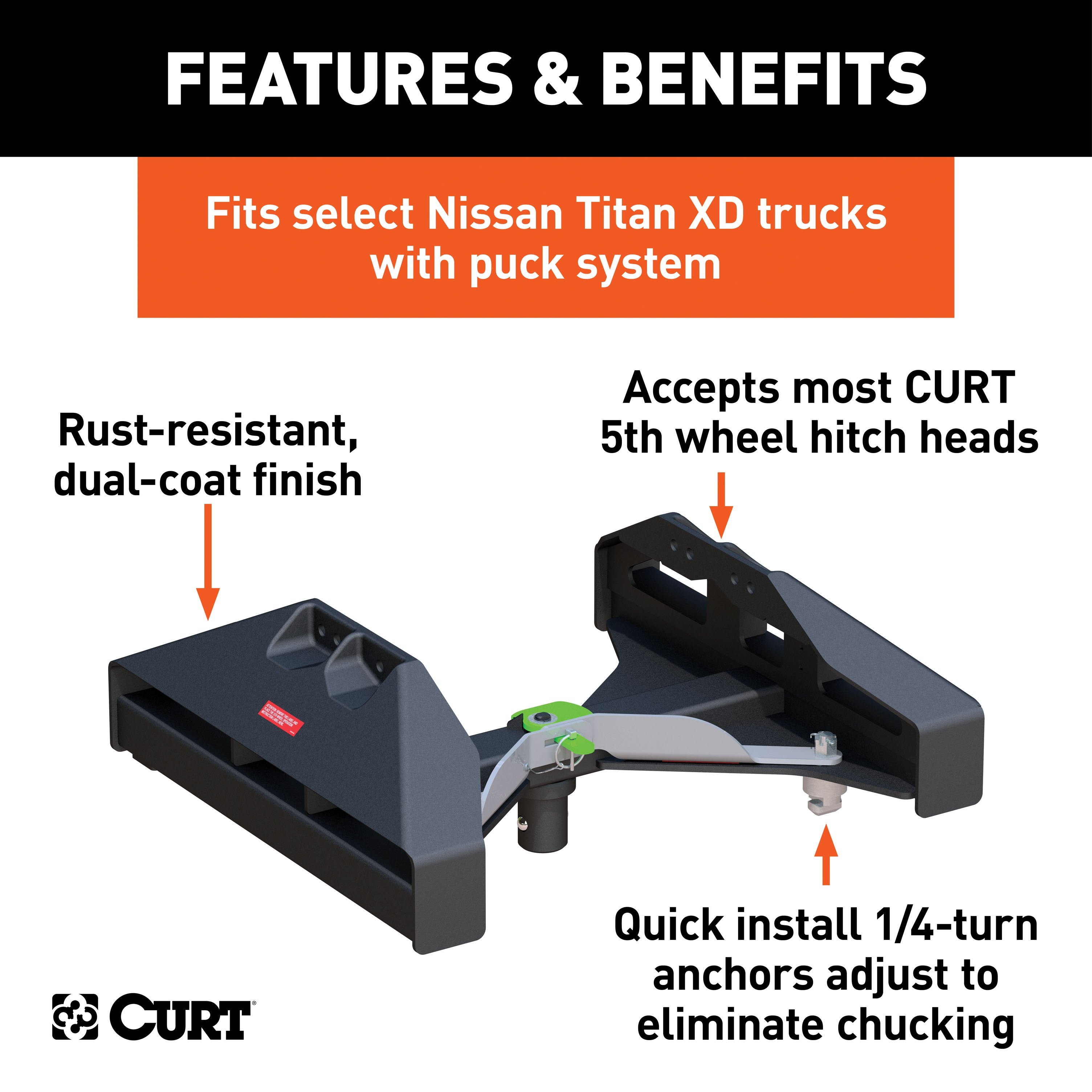 CURT Replacement Nissan Titan XD Puck System 5th Wheel Legs, 20,000 lbs, Hitch Head Required Model 16026