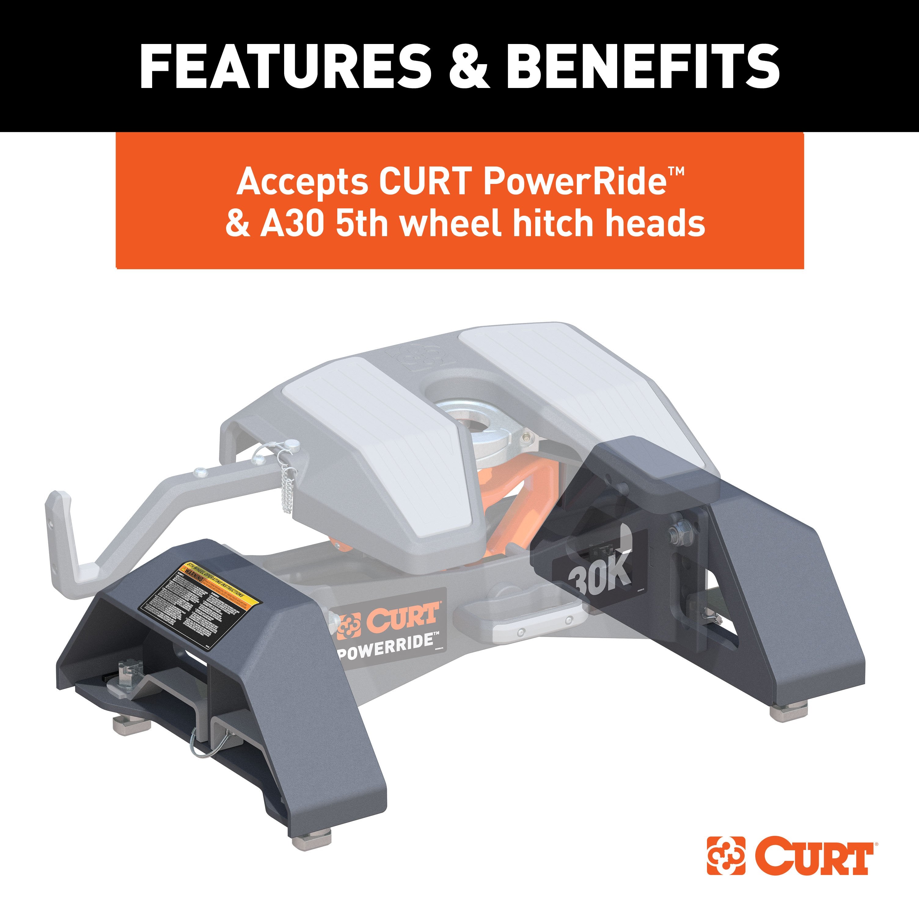 CURT PowerRide Replacement Chevrolet Silverado, GMC Sierra 2500, 3500 HD Puck 5th Wheel Legs, 30,000 lbs, Teridium Grey, Hitch Head Required Model 16030