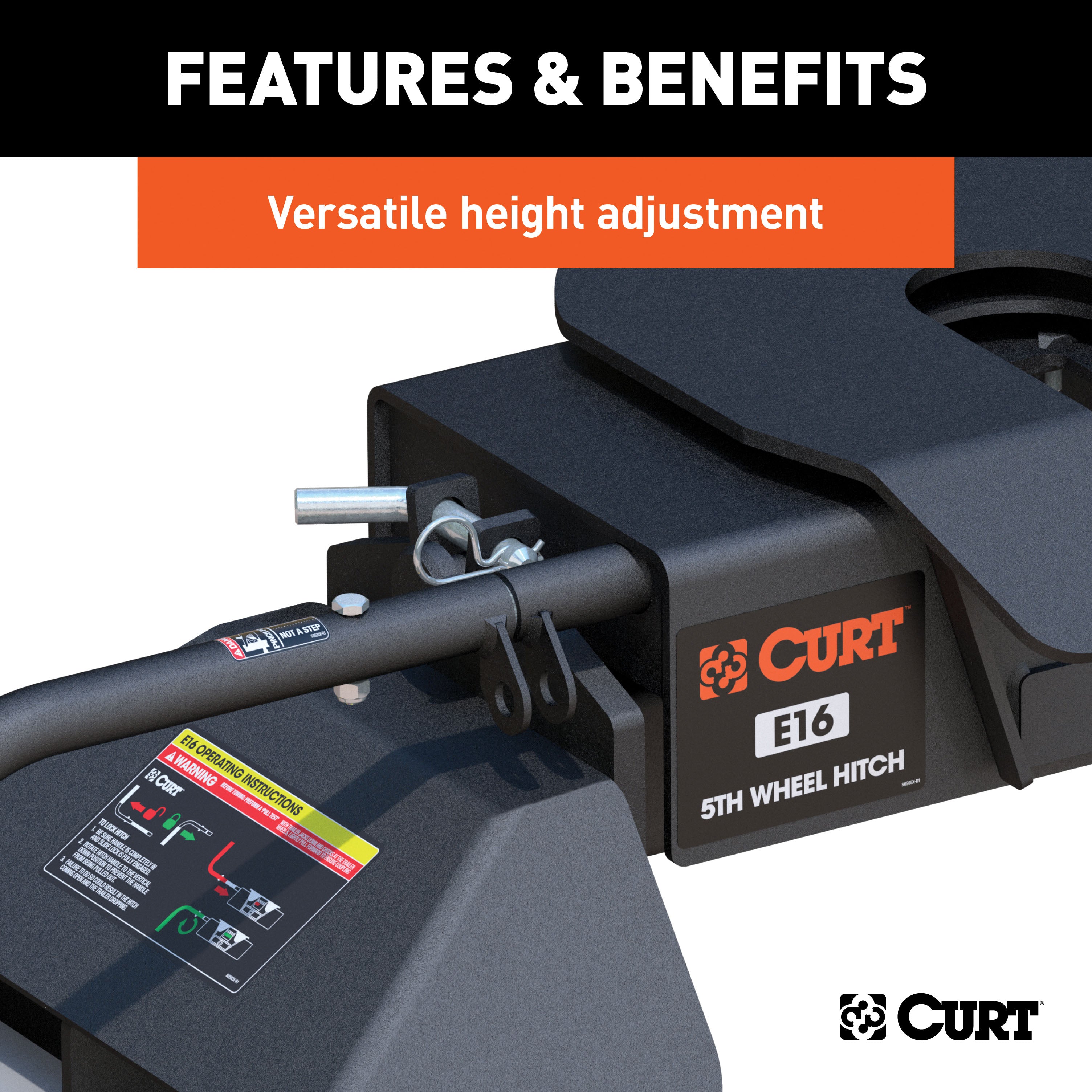 CURT E16 5th Wheel Hitch, 16,000 lbs, Select Ford F-250, F-350, F-450, 8-Foot Bed Puck System Model 16031