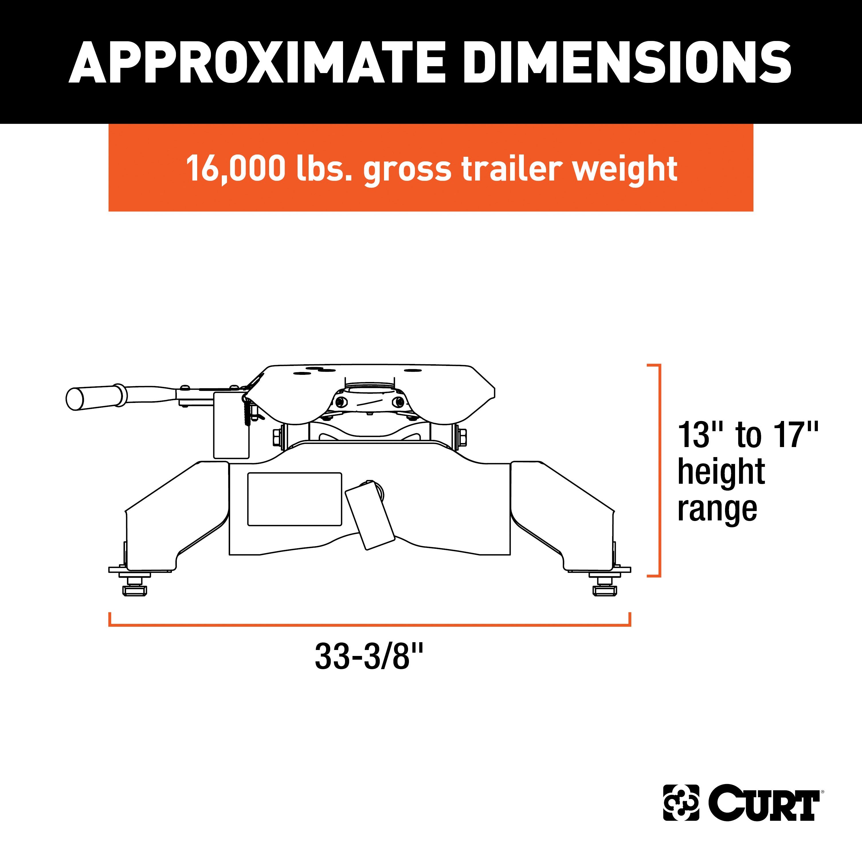 CURT A16 5th Wheel Hitch, 16,000 lbs, Select Ford F-250, F-350, F-450, 8-Foot Bed Puck System Model 16033