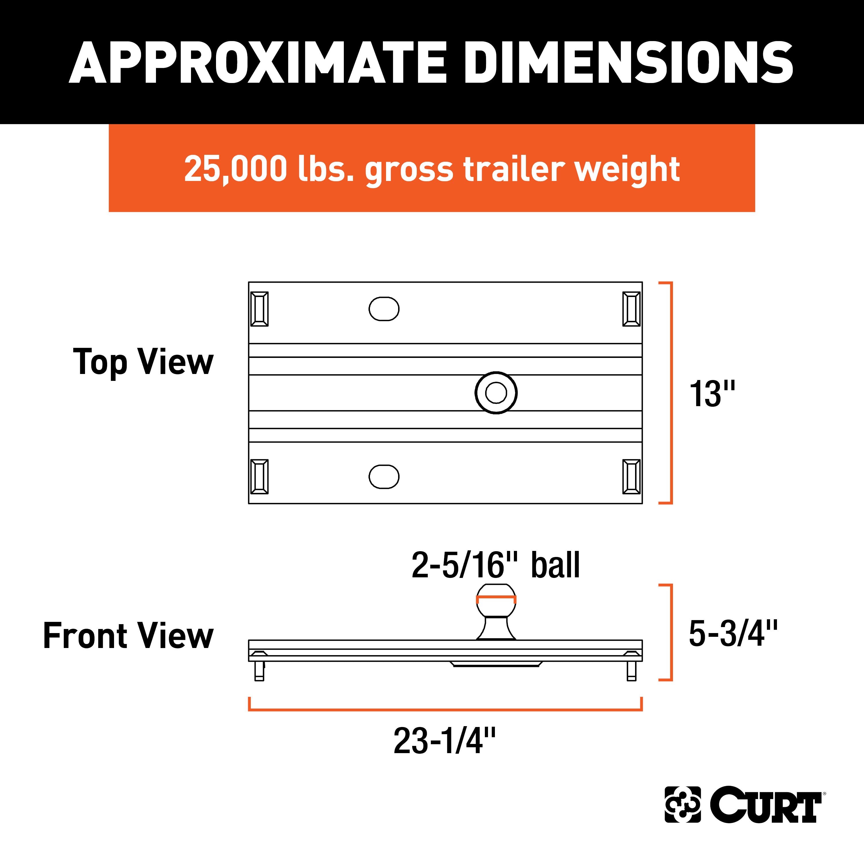 CURT Bent Plate 5th Wheel to Gooseneck Adapter Hitch, Fits Industry-Standard Rails, 25,000 lbs, 2-5/16-Inch Ball Model 16055