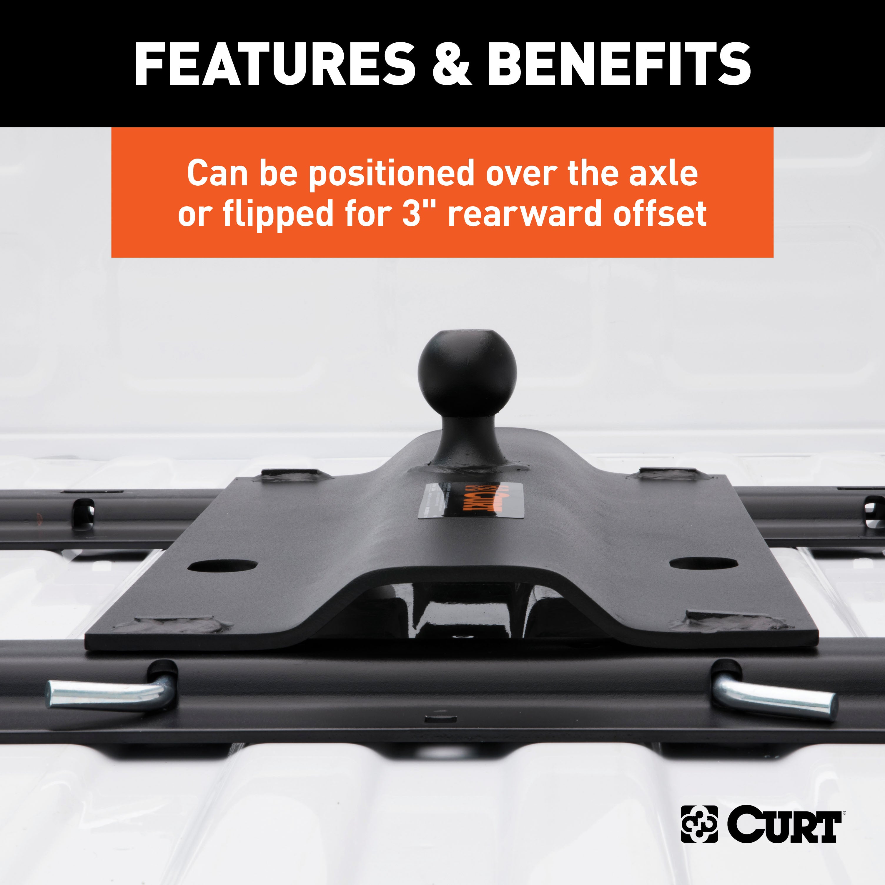 CURT Bent Plate 5th Wheel to Gooseneck Adapter Hitch, Fits Industry-Standard Rails, 25,000 lbs, 2-5/16-Inch Ball Model 16055