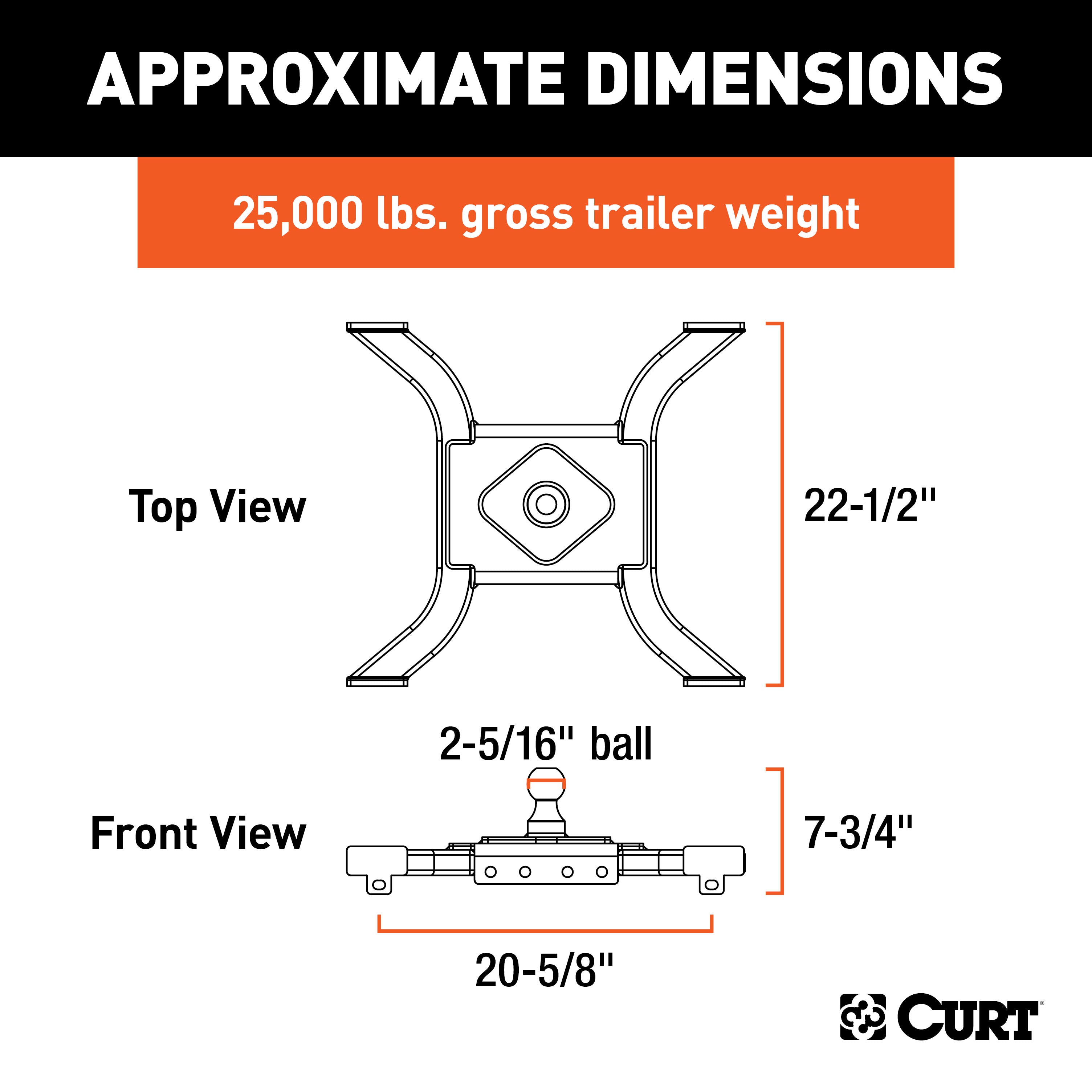 CURT Spyder 5th Wheel to Gooseneck Adapter Hitch, Fits Industry-Standard Rails, 25,000 lbs, 2-5/16-Inch Ball Model 16085