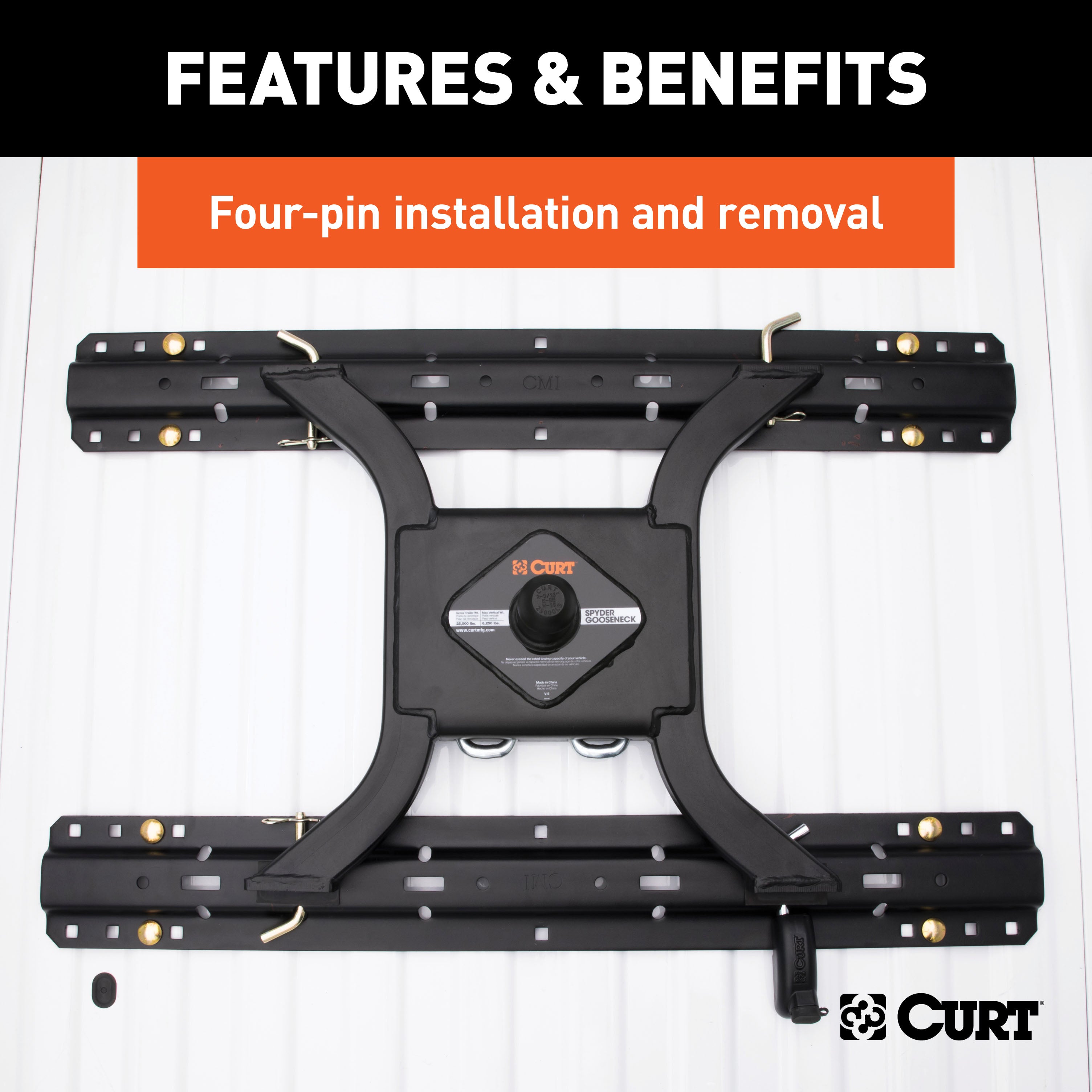 CURT Spyder 5th Wheel to Gooseneck Adapter Hitch, Fits Industry-Standard Rails, 25,000 lbs, 2-5/16-Inch Ball Model 16085
