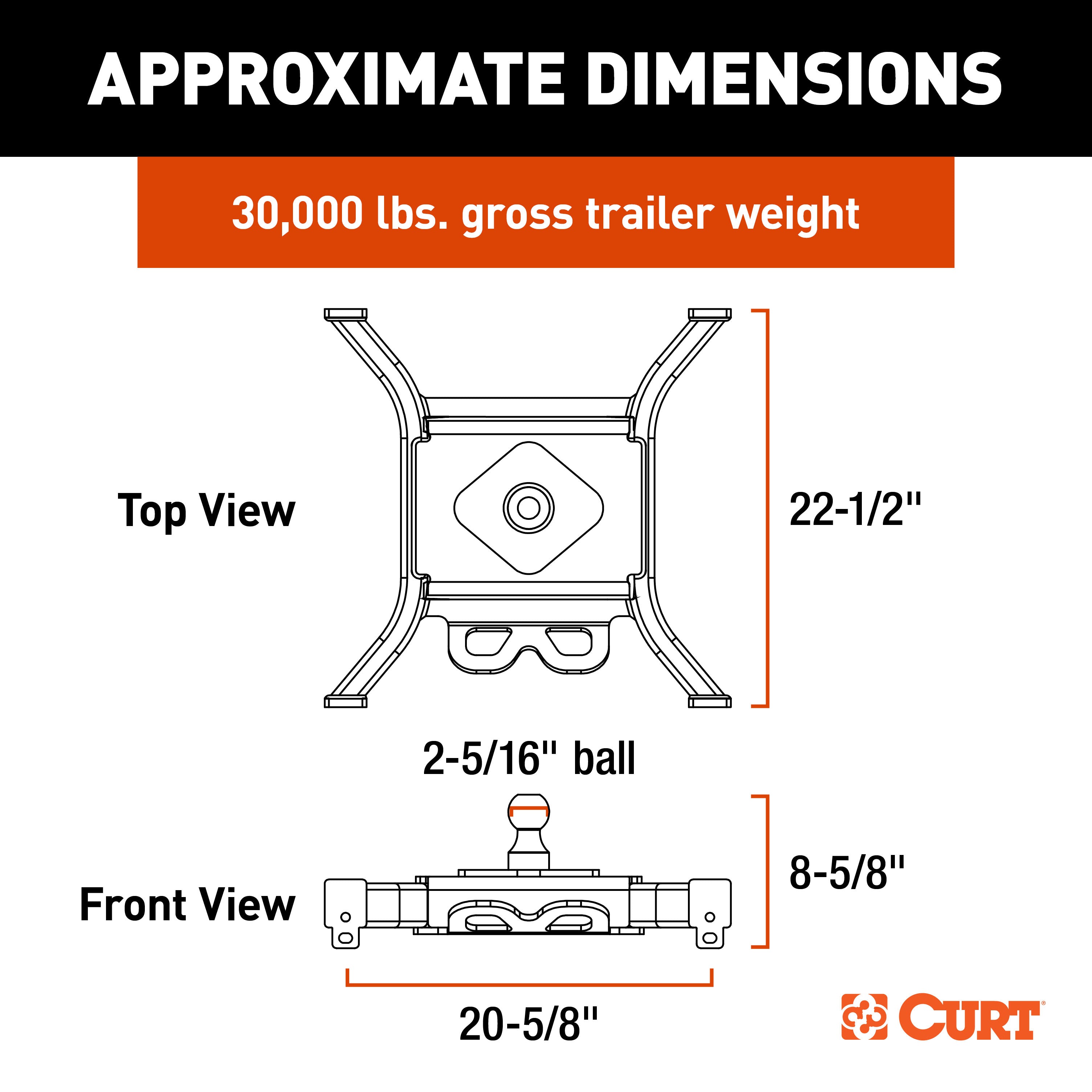 CURT Spyder 5th Wheel to Gooseneck Adapter Hitch, Fits Industry-Standard Rails, 30,000 lbs, 2-5/16-Inch Ball Model 16090