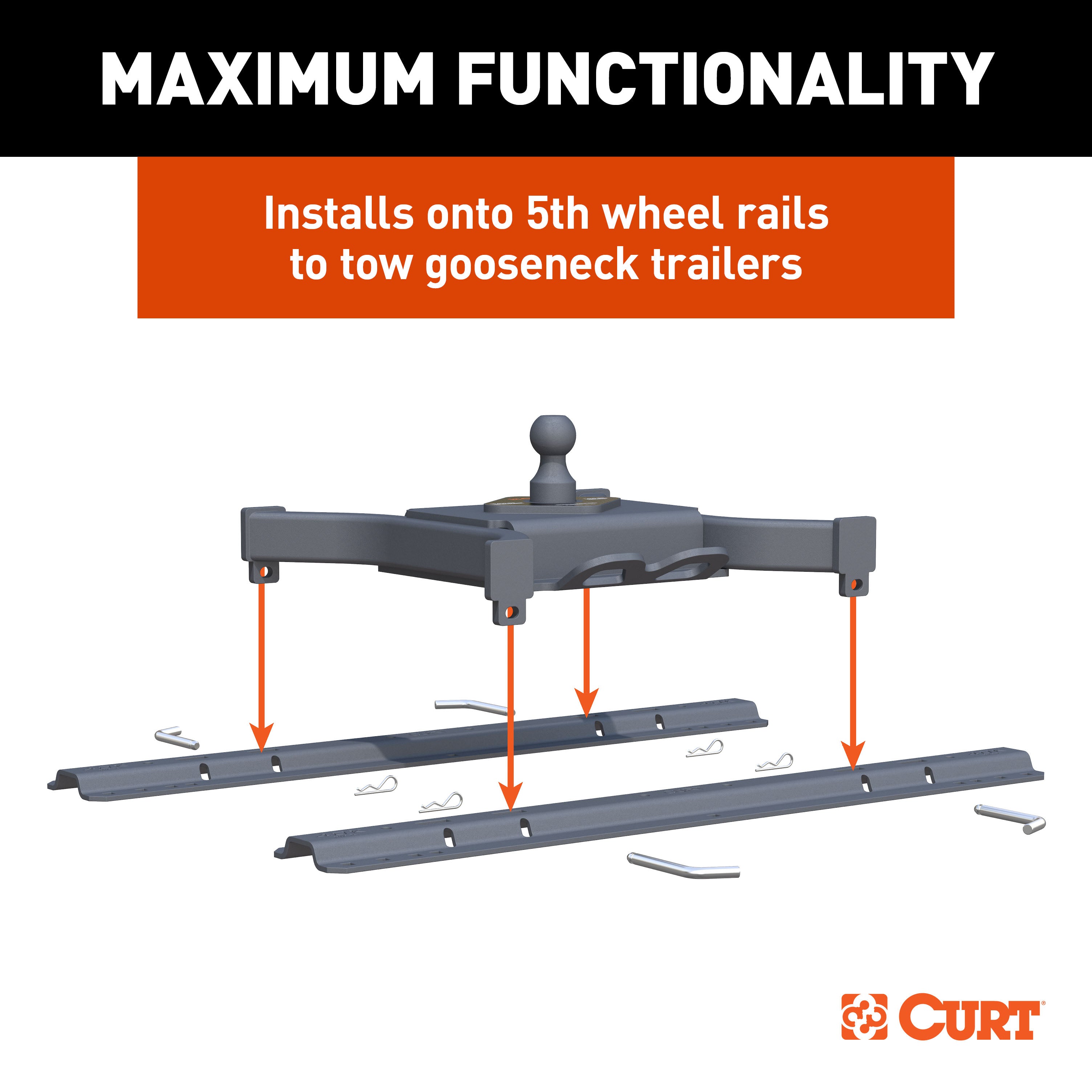 CURT Spyder 5th Wheel to Gooseneck Adapter Hitch, Fits Industry-Standard Rails, 30,000 lbs, 2-5/16-Inch Ball Model 16090