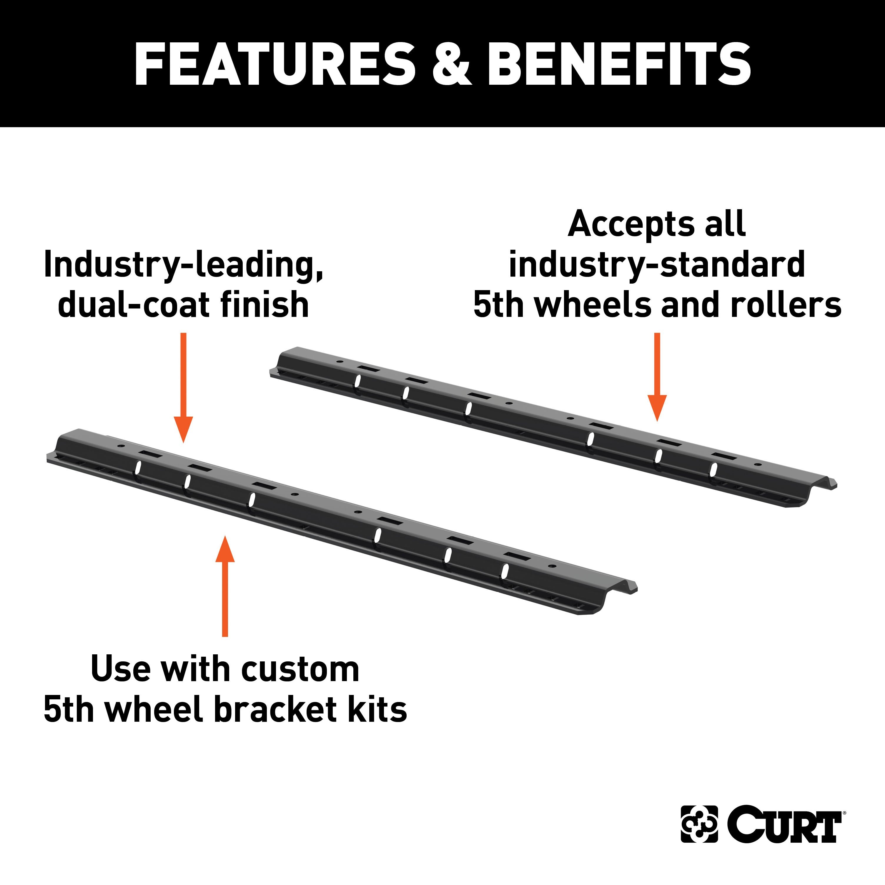 CURT Industry-Standard 5th Wheel Hitch Rails, Gloss Black, 25,000 Pounds Model 16104
