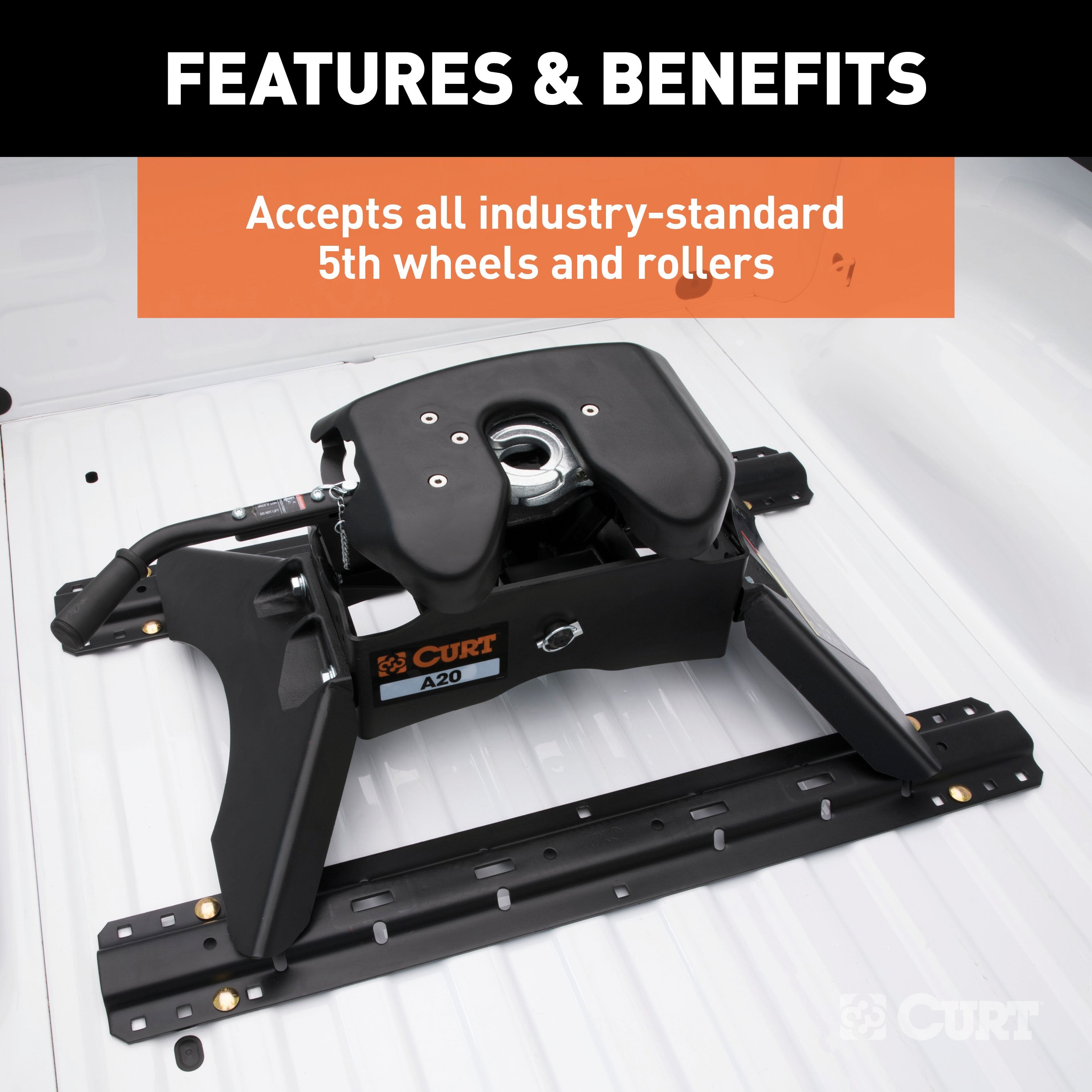 CURT Industry-Standard 5th Wheel Hitch Rails, Gloss Black, 25,000 Pounds Model 16104