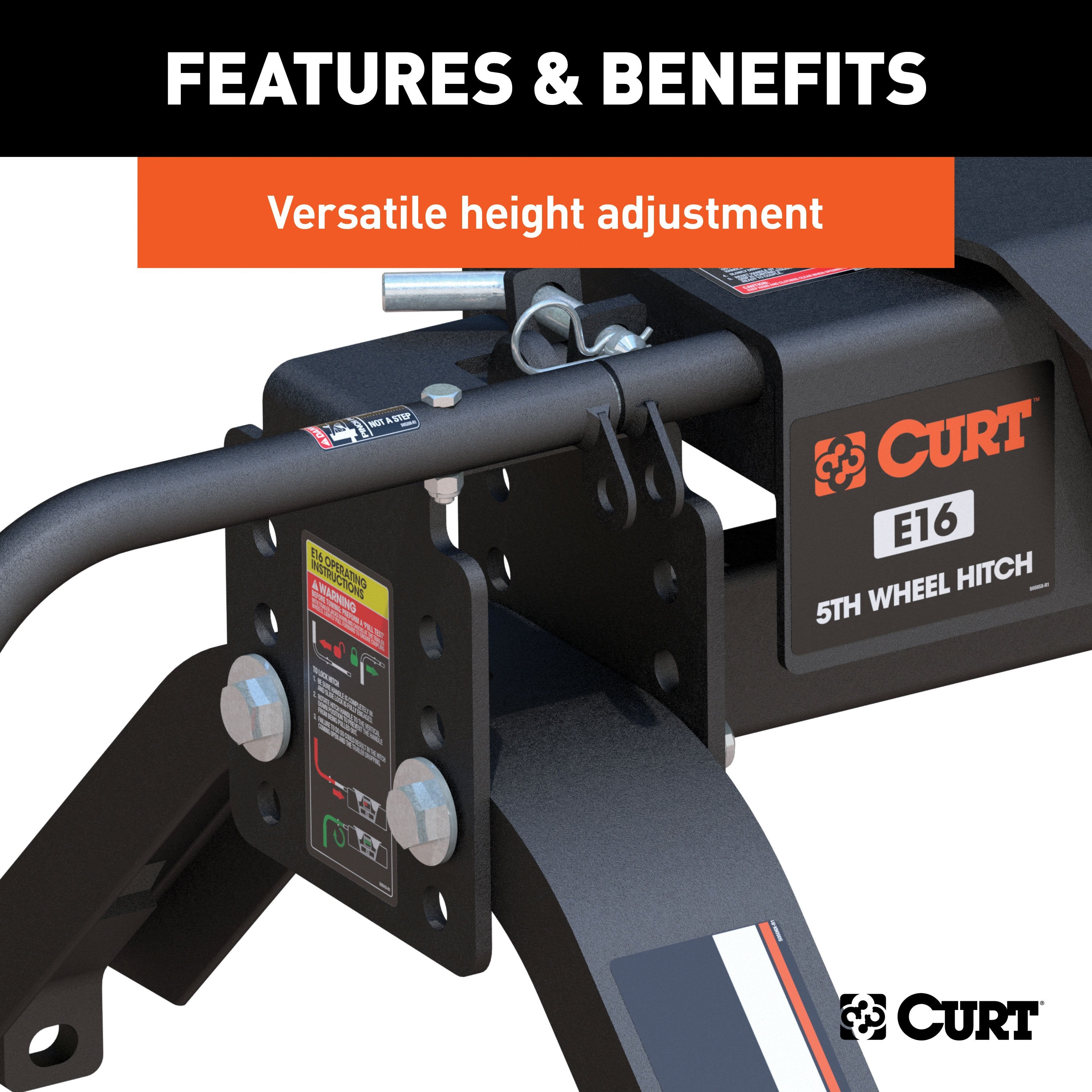 CURT E16 5th Wheel Hitch with Base Rails, 16,000 lbs Model 16116