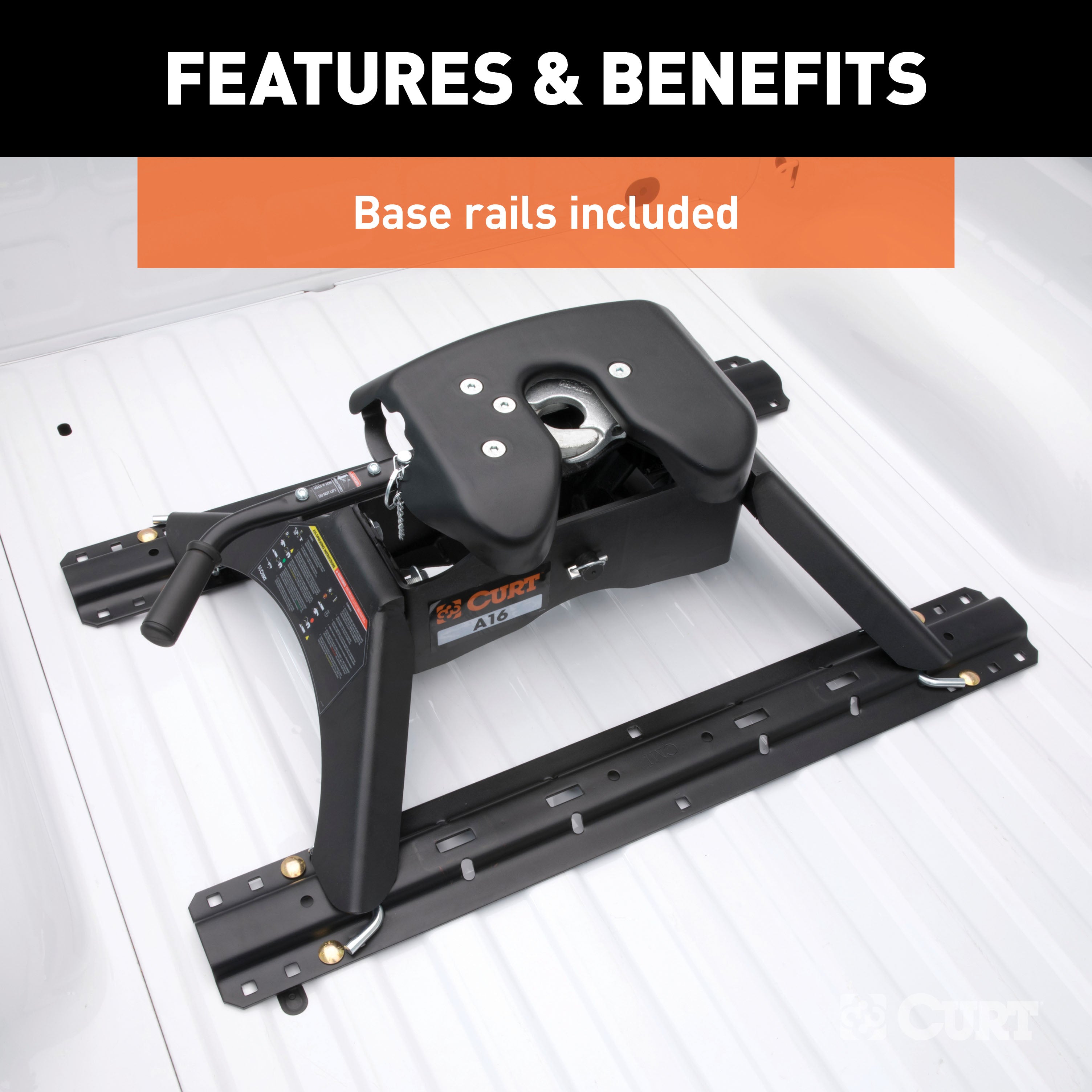 CURT A16 5th Wheel Hitch with Base Rails, 16,000 lbs Model 16121