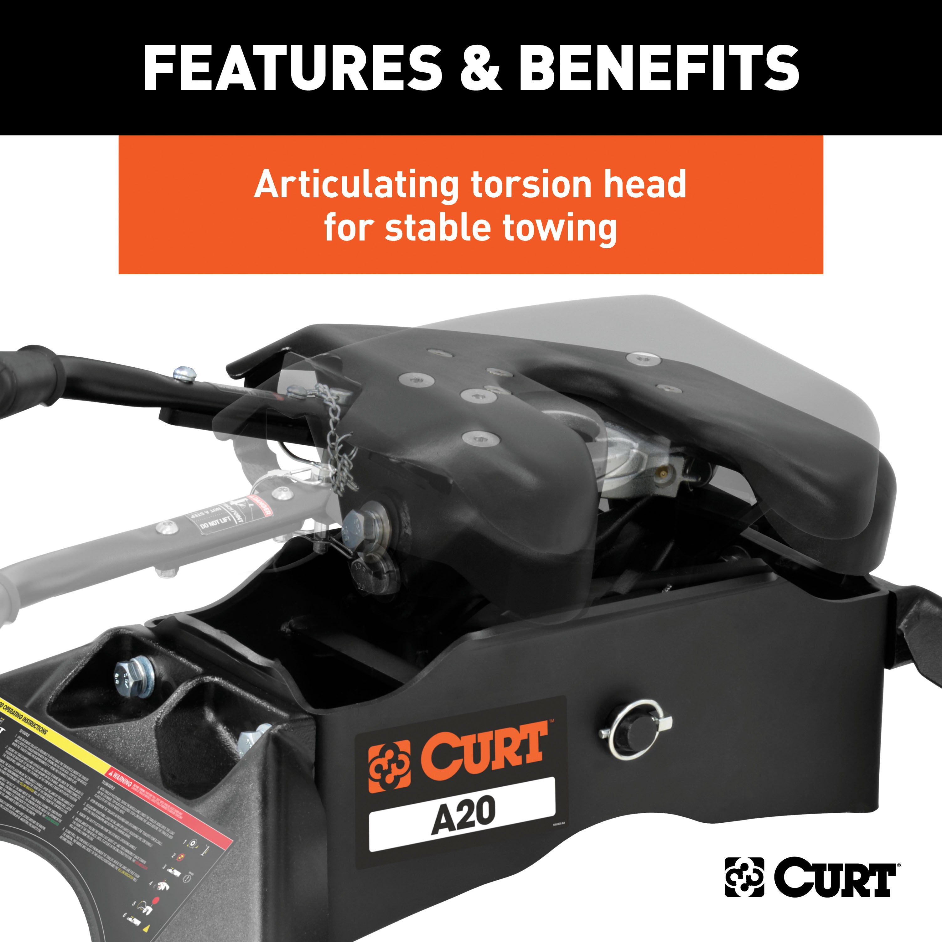 CURT A20 5th Wheel Hitch with Base Rails, 20,000 lbs Model 16141