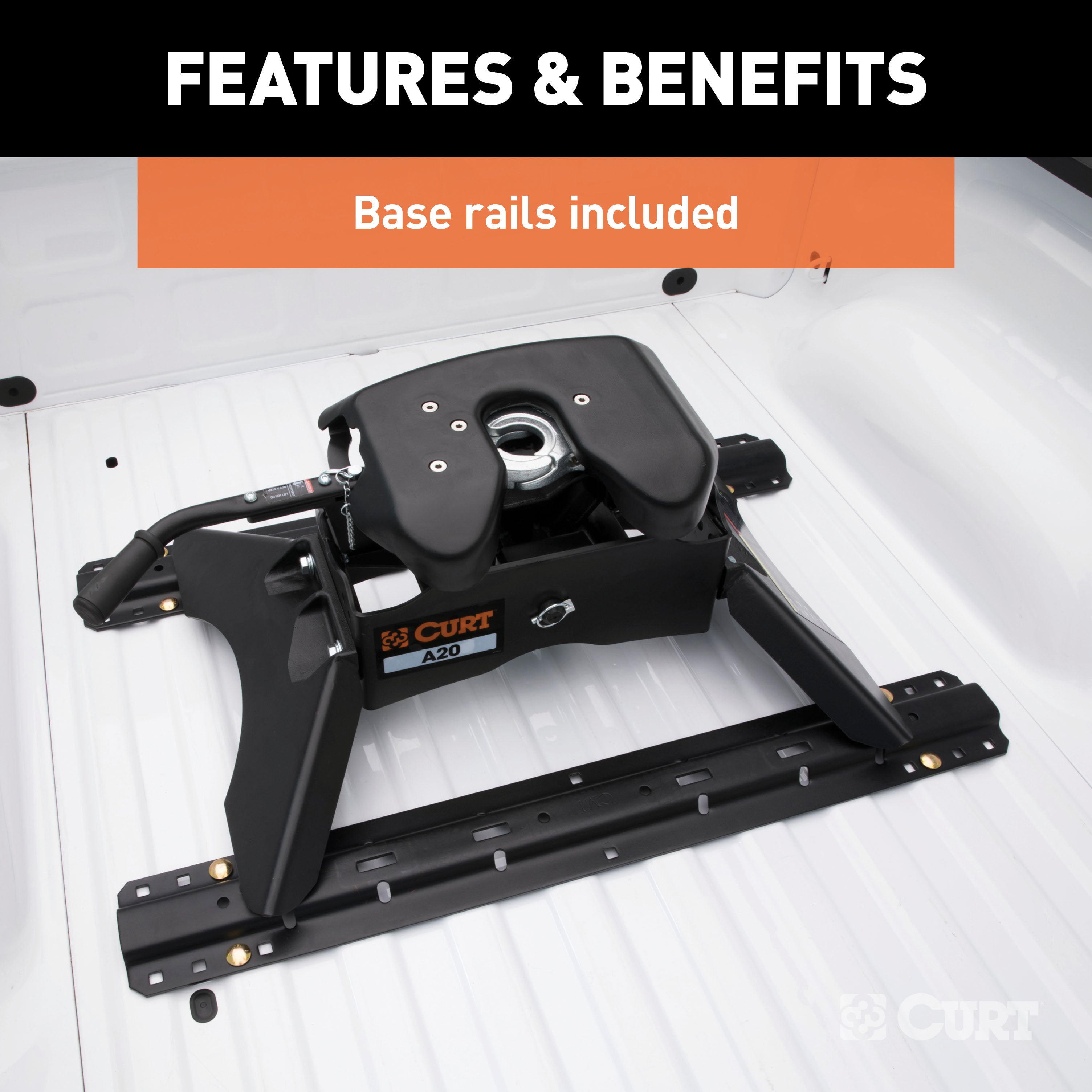 CURT A20 5th Wheel Hitch with Base Rails, 20,000 lbs Model 16141