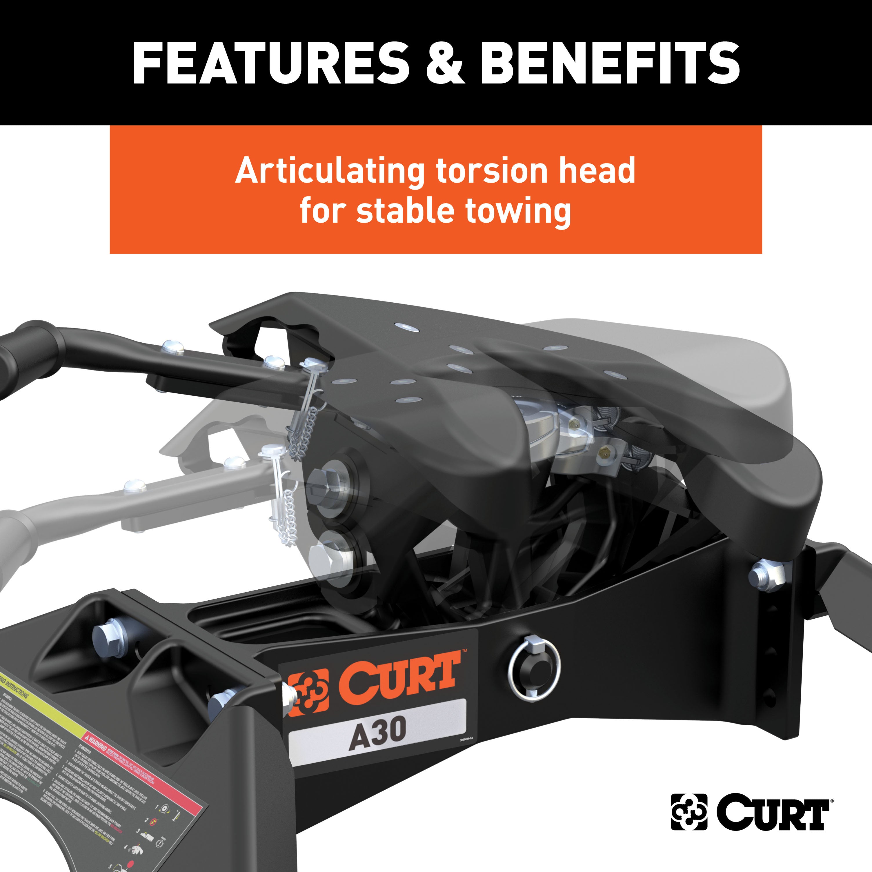 CURT A30 5th Wheel Hitch with Base Rails, 30,000 lbs Model 16191