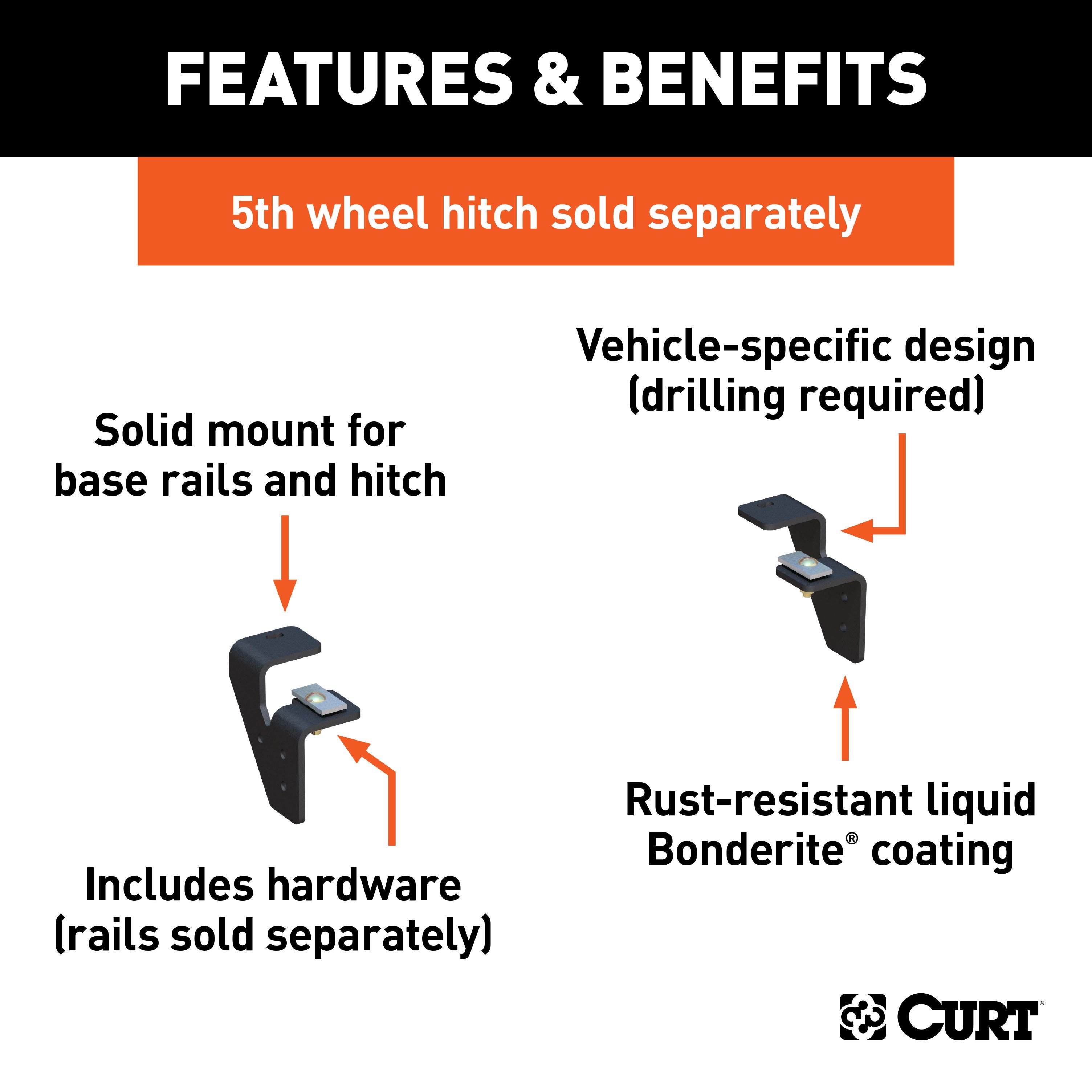 CURT 5th Wheel Installation Kit, Select Dodge Ram 2500, 3500, No Cab Chassis, Additional Brackets Required Model 16301