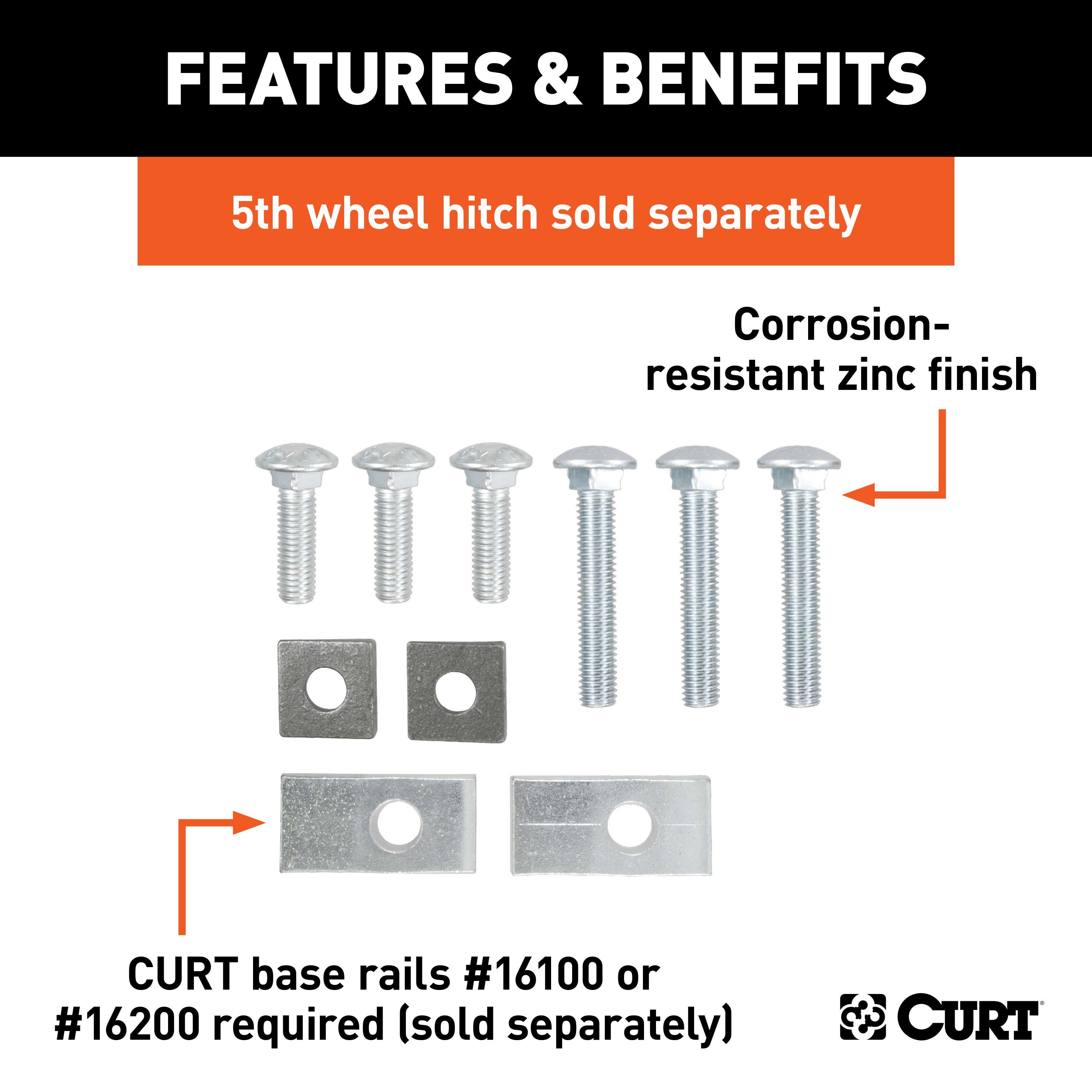 CURT 5th Wheel Installation Kit, Select Toyota Tundra, Except Extended Crew Cab, Additional Brackets Required Model 16304